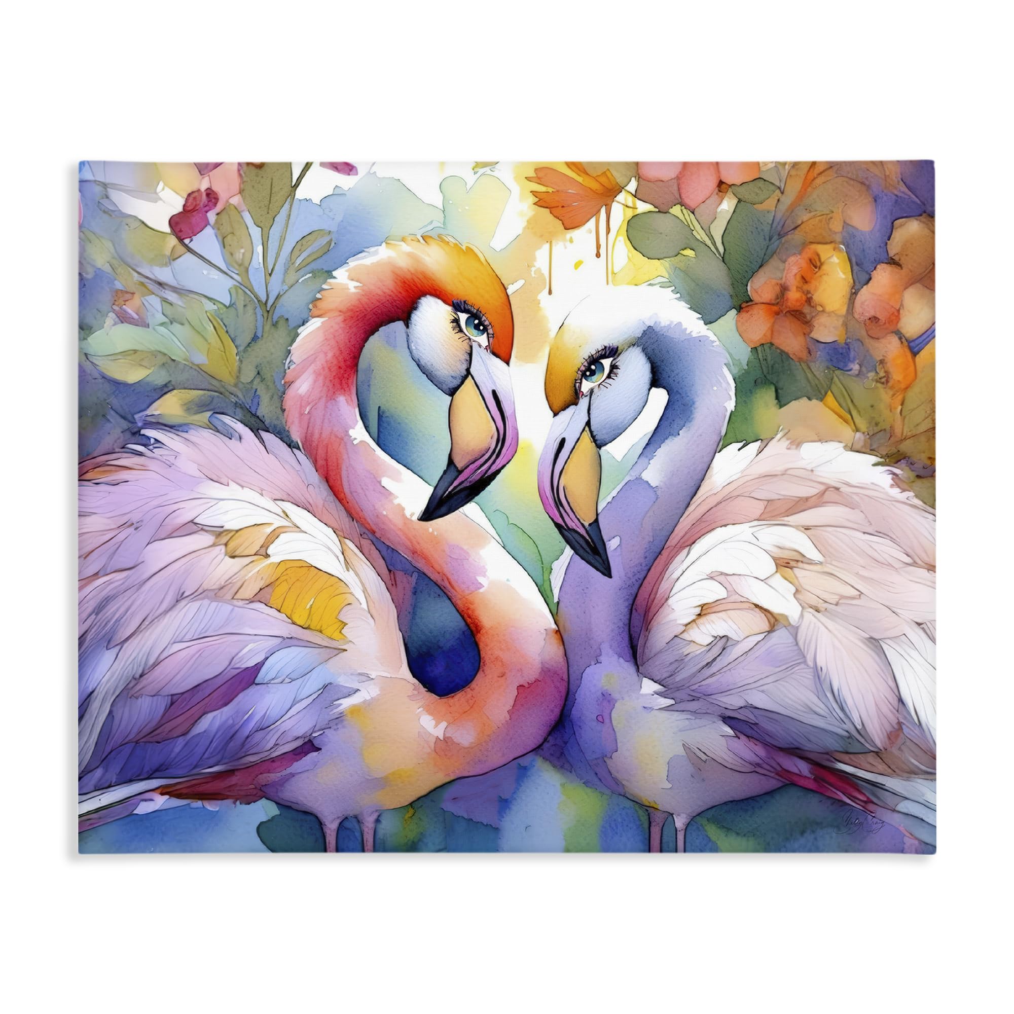 Stupell Industries Flamingo Love Watercolor Pair 'Flamingo Love Pair', Canvas Art, 30 X 24 Inches, Easy To Hang And Sturdy, Made In Usa, By Shelly Craig