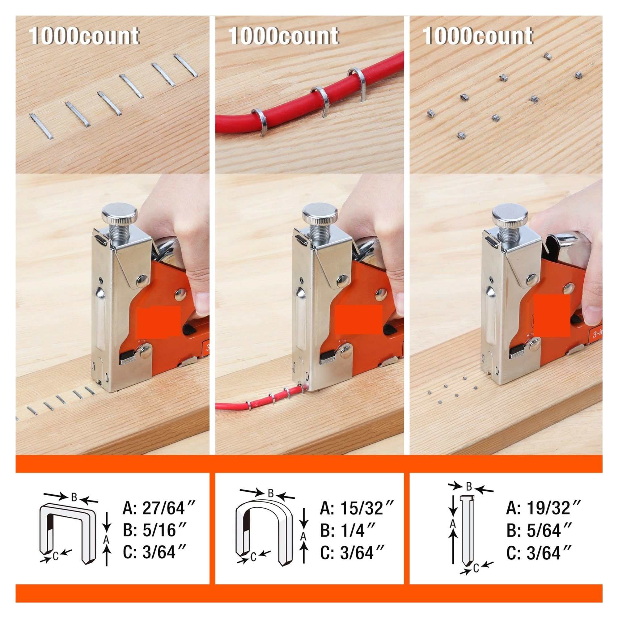 Zszywacz, 3 w 1 pistolet do gwoździ DIY budowa mebli zszywacz zszywacz tapicerski z 3000 zszywek Home Decor narzędzia stolarskie do obróbki drewna, projektów profesjonalnych