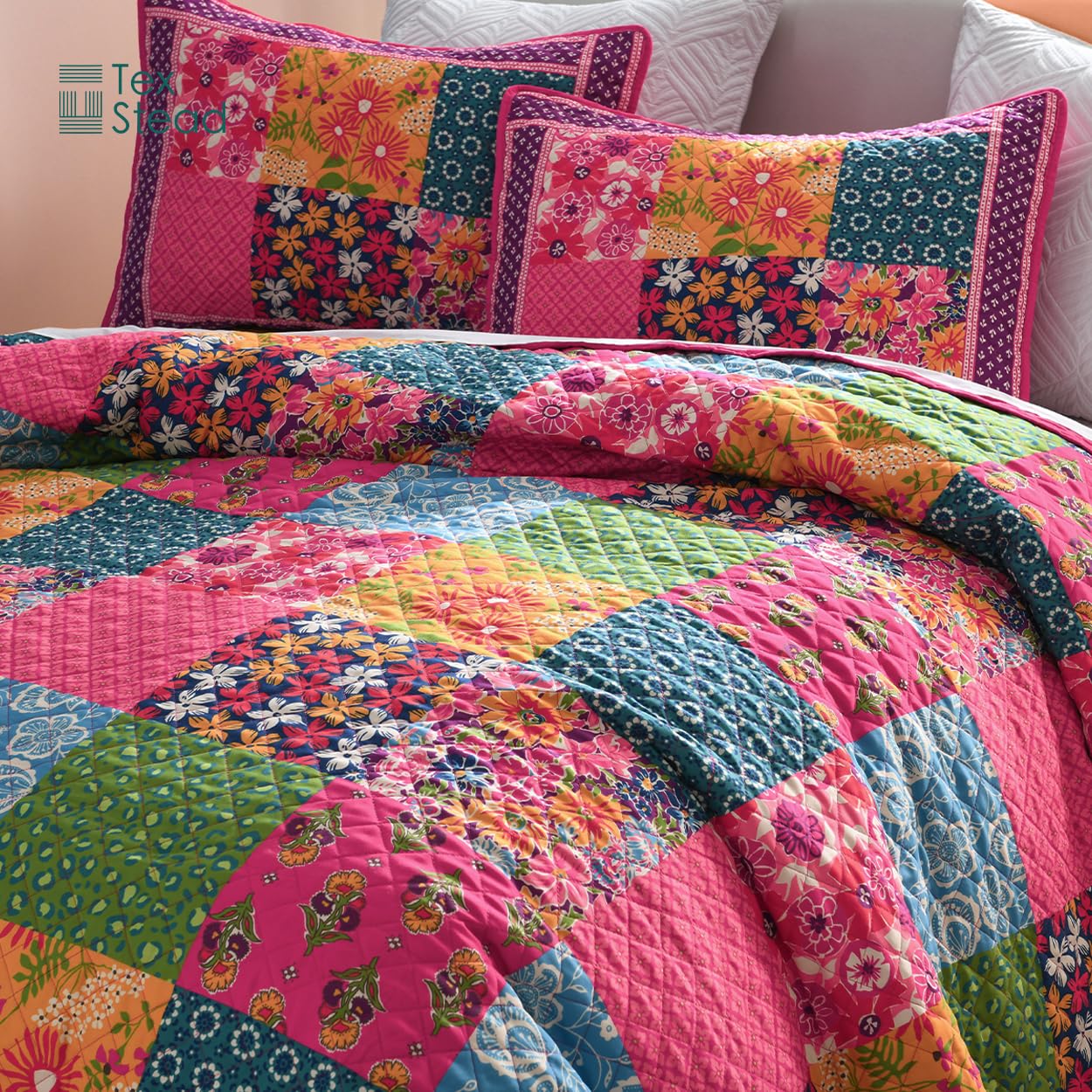 Tagesdecke Steppdecke Bettüberwurf mit 1 Kissenbezug | Leichte Allseason-Decke (173x229 cm), 1x Kissenbezug (51x76 cm), Beidseitig dekorative Tagesdecke Schlafzimmer, Rot