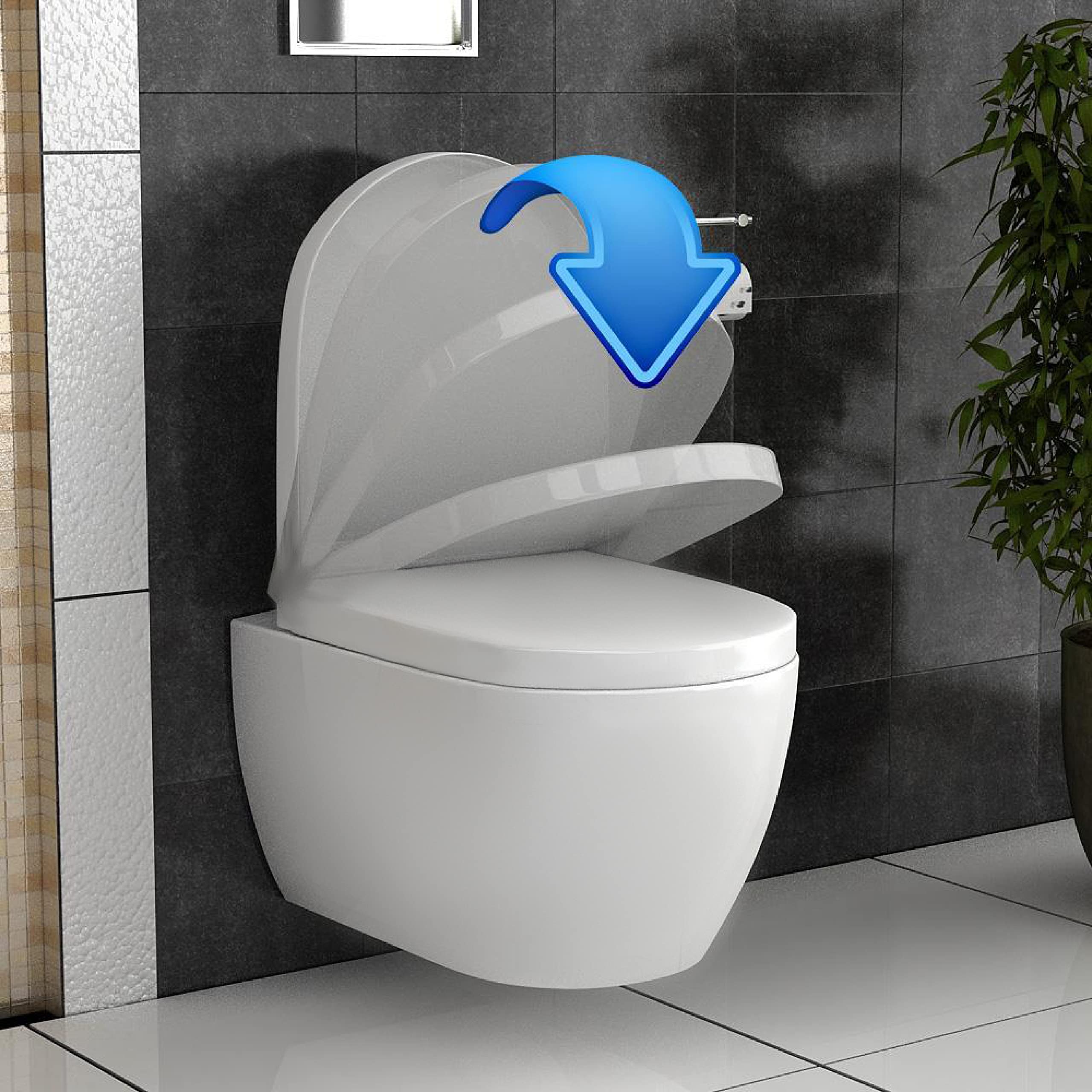 Alpenberger Inodoro colgante con función bidé integrada, 2 en 1, con tapa de inodoro de duroplast, cierre suave, de cerámica, para baño y aseo de invitados de pared, de Taharet