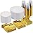 Goodluck 420 Pieces Gold Disposable Plates for 70 Guests, Plastic Plates for Party, Dinnerware Set of 70 Dinner and 70 Dessert Plates, 70 Spoons, 70 Forks, 70 Knives, 70 Cups
