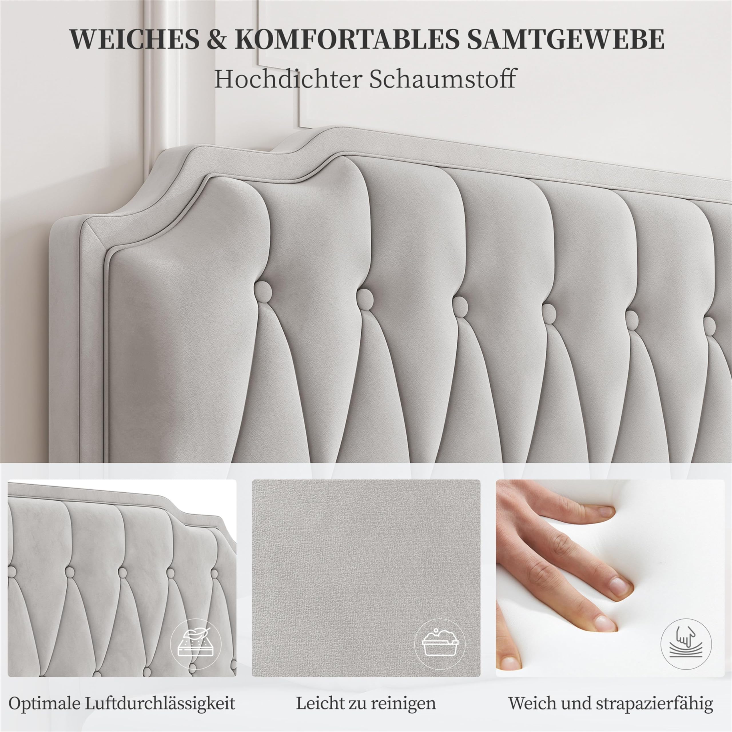 Yaheetech Polsterbett Doppelbett 160 x 200 cm Stoffbett Bettgestell Gepolstertes Bett mit höhenverstellbarem Kopfteil Bettrahmen mit Lattenrost, Beige | Modernes und elegantes Bett mit Lattenrost, robuste Struktur, weiche Oberfläche, 160 x 200 cm, Beige