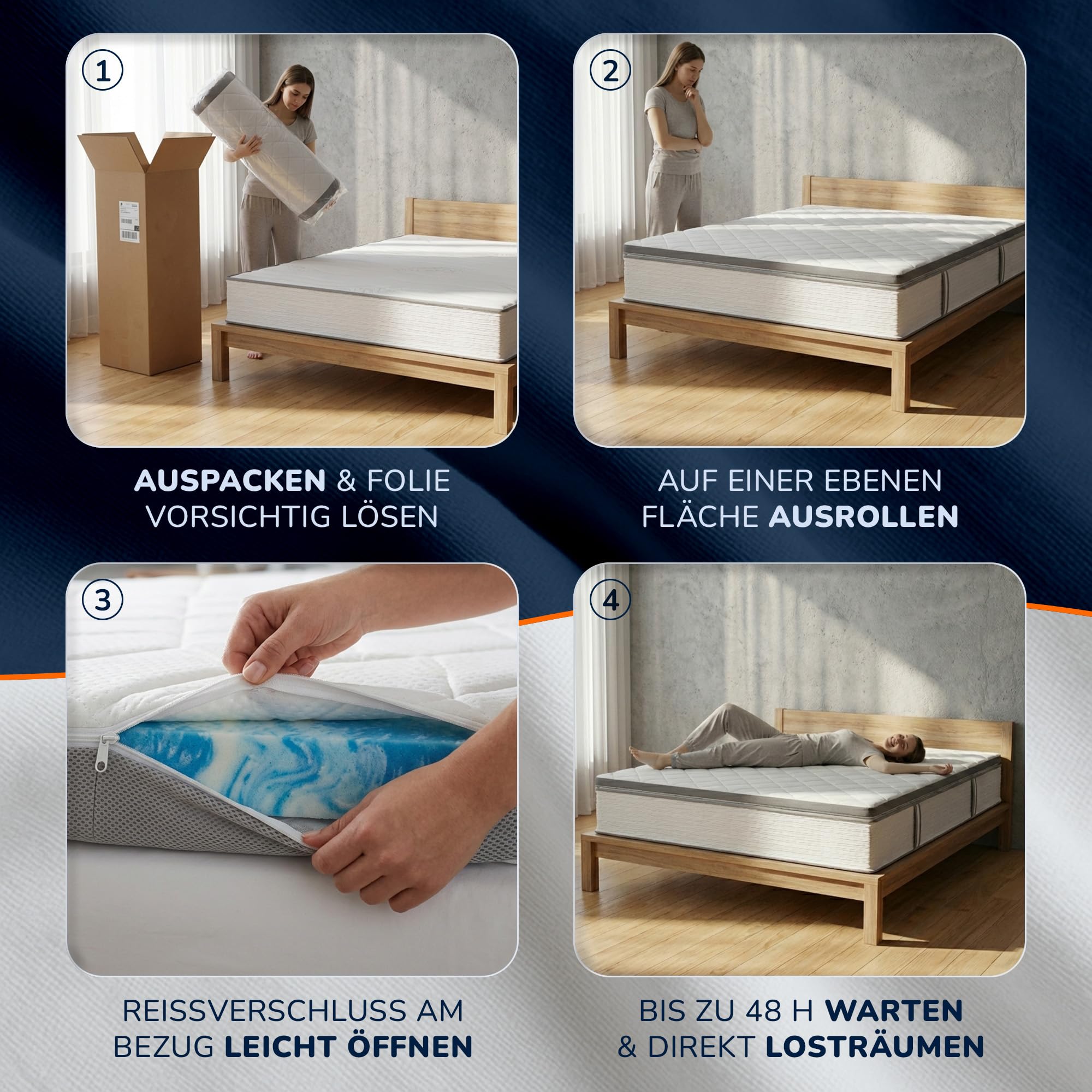 MSS e.K. Karo Gel 7 Zonen Premium Matratzentopper 80x200 cm, Topper aus Gelschaum, rutschfeste Memory Foam Bettauflage mit atmungsaktivem Bezug, weiche Matratzenauflage 80 x 200 x 8 cm