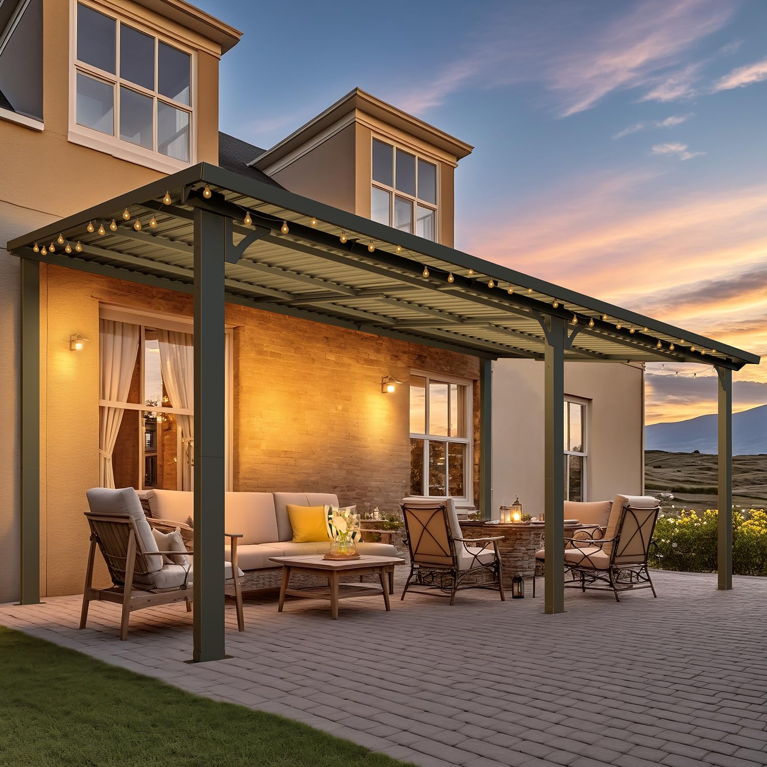 U-MAX10' x 16' Outdoor Hardtop Gazebo, Wall-Mounted Pergola Heavy Duty 16x10 Lean to Large Gazebo with Galvanized Steel Patio Roof, Metal Awnings Pergolas and Gazebos on Clearance for Patio