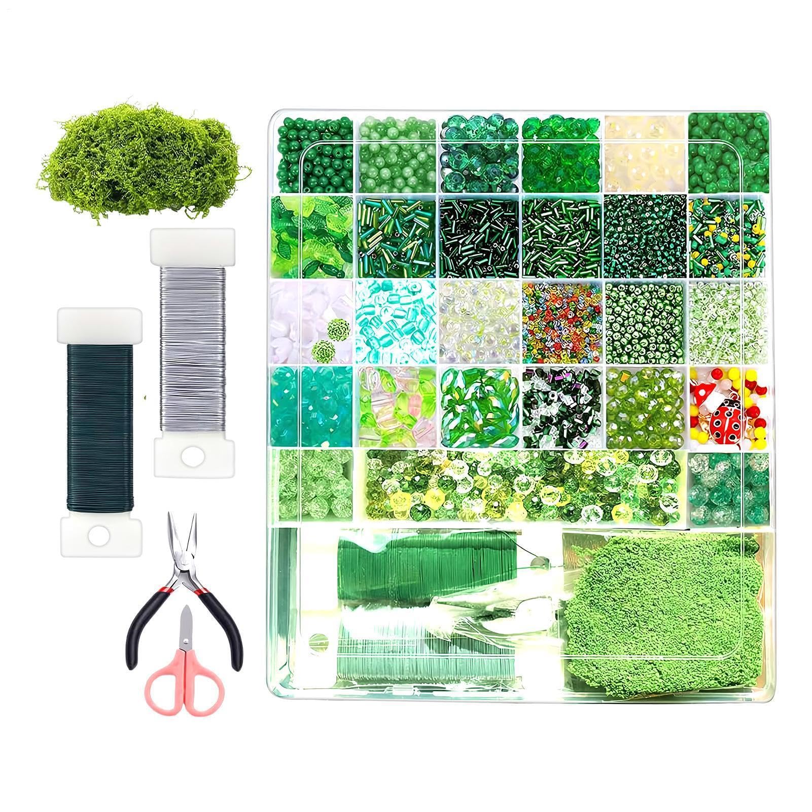 Perles de verre vert et panier osier : ne perdez plus vos perles de loisirs créatifs