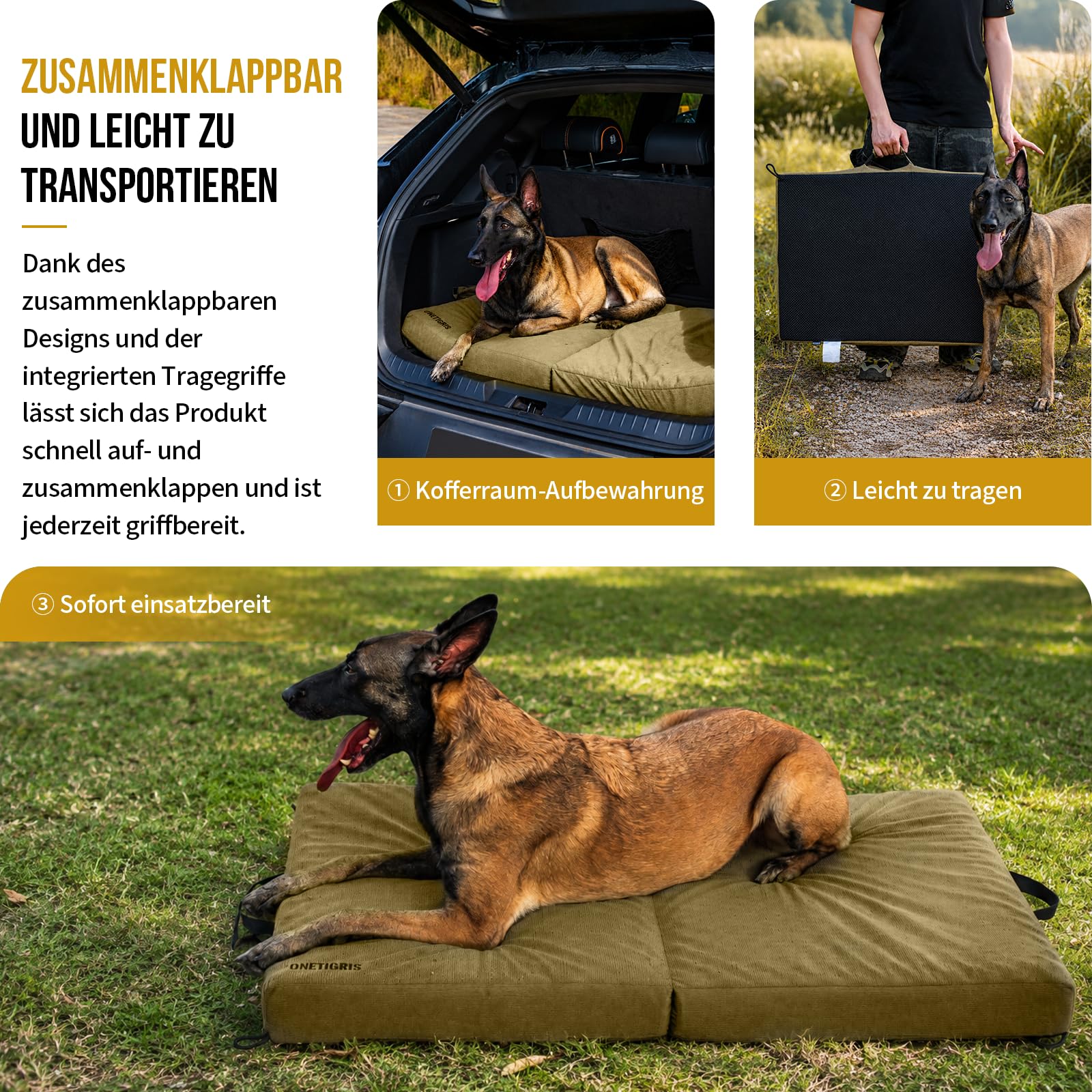OneTigris Faltbare Hundematte 110 x 68 x 9cm Memory-Schaum Hundebett