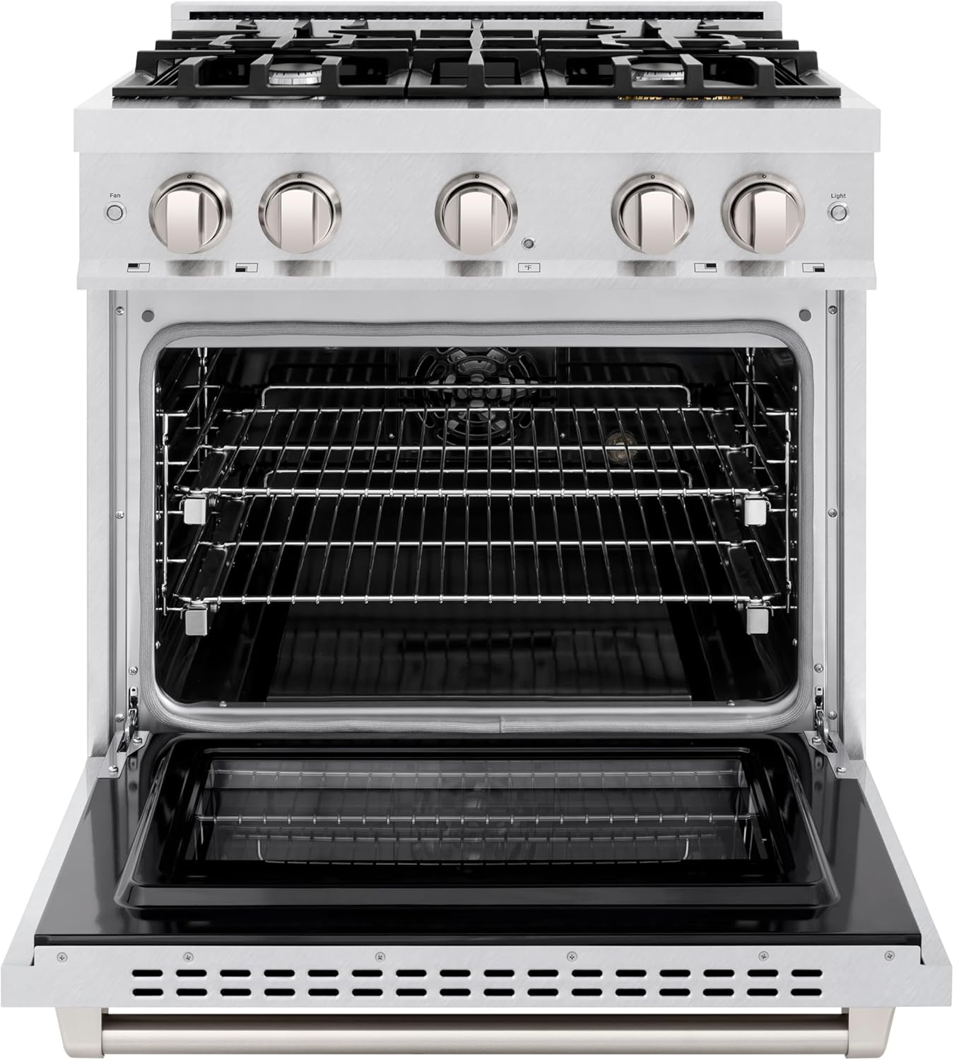 ZLINE 30 in. 4.2 cu. ft. Select Dual Fuel Range with 4 Burner Gas Cooktop and Electric Convection Oven in Satin Stainless Steel (HDRS-30)