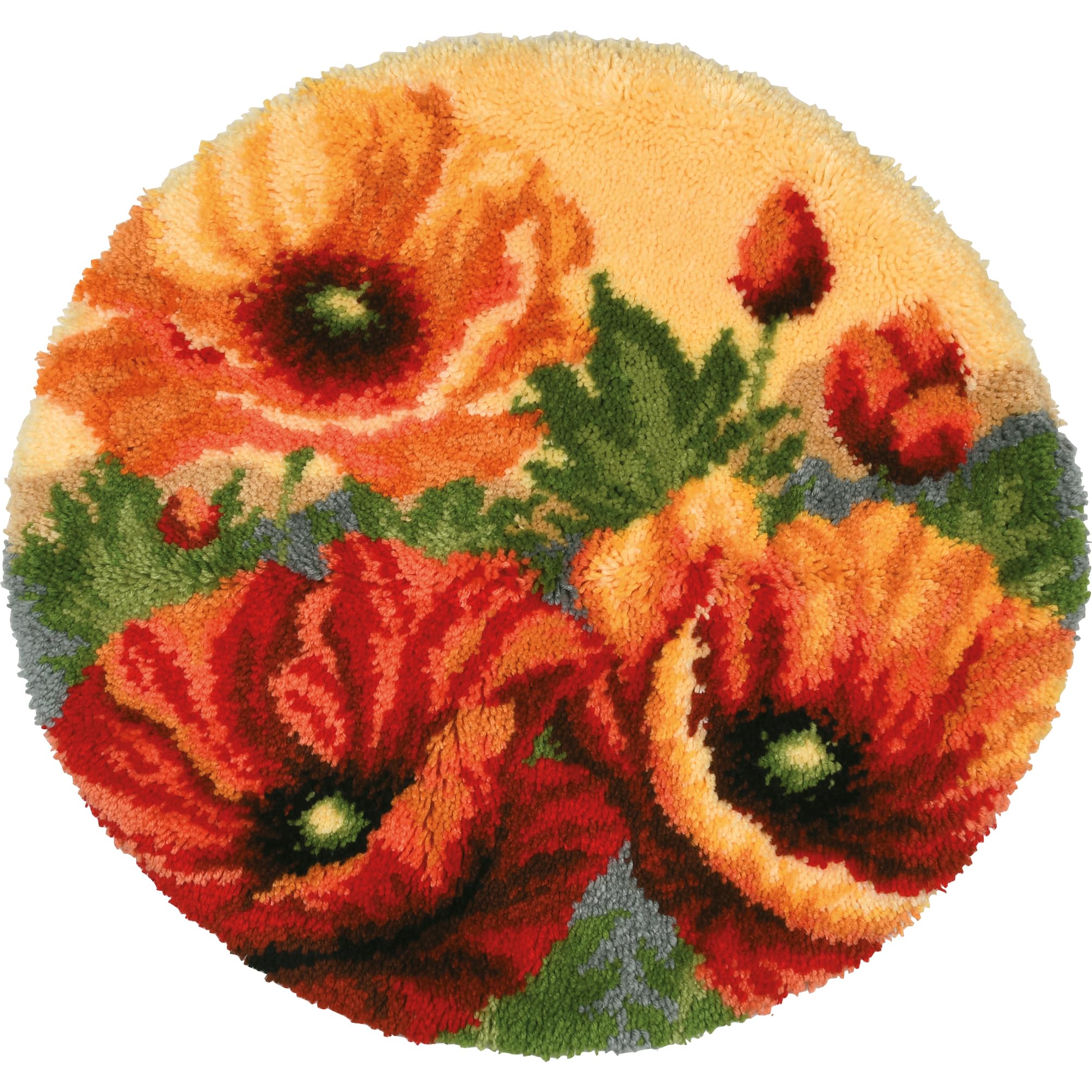VERVACO Knüpfteppich Set DIY Handarbeit Knüpfset für Anfänger MOHNBLUMENFORM Teppich zum Selber Knüpfen Basteln Erwachsene Kreativ Set 67 x 67 cm Latch Hook Knüpfhaken Haus Dekoration