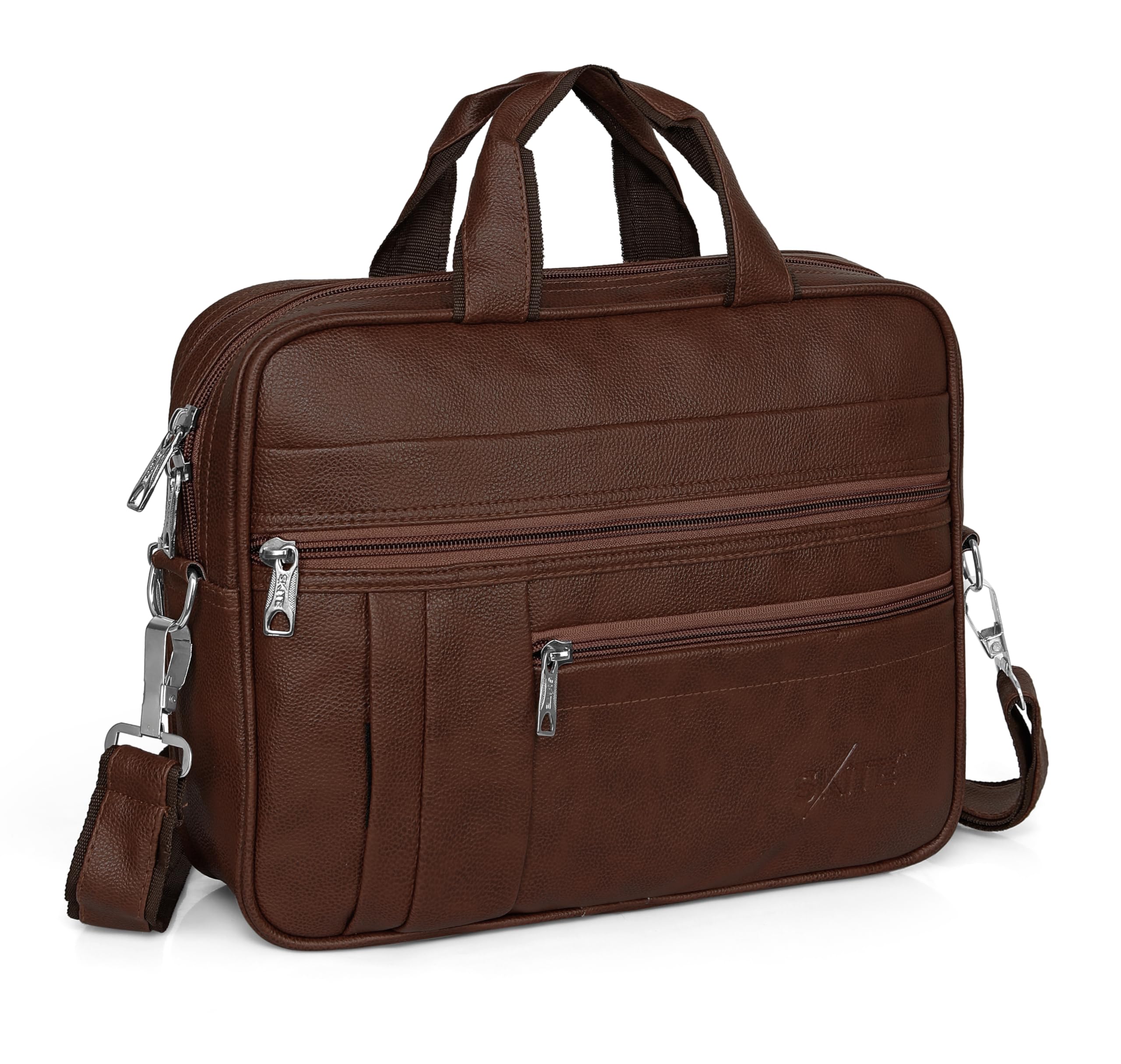 Leatherette Office Bag for Men, Laptop Messenger Briefcase | Shoulder Strap Included, Multi-Compartment, Travel & Work Use, Tan Brown Colour, Top Handles-image-35