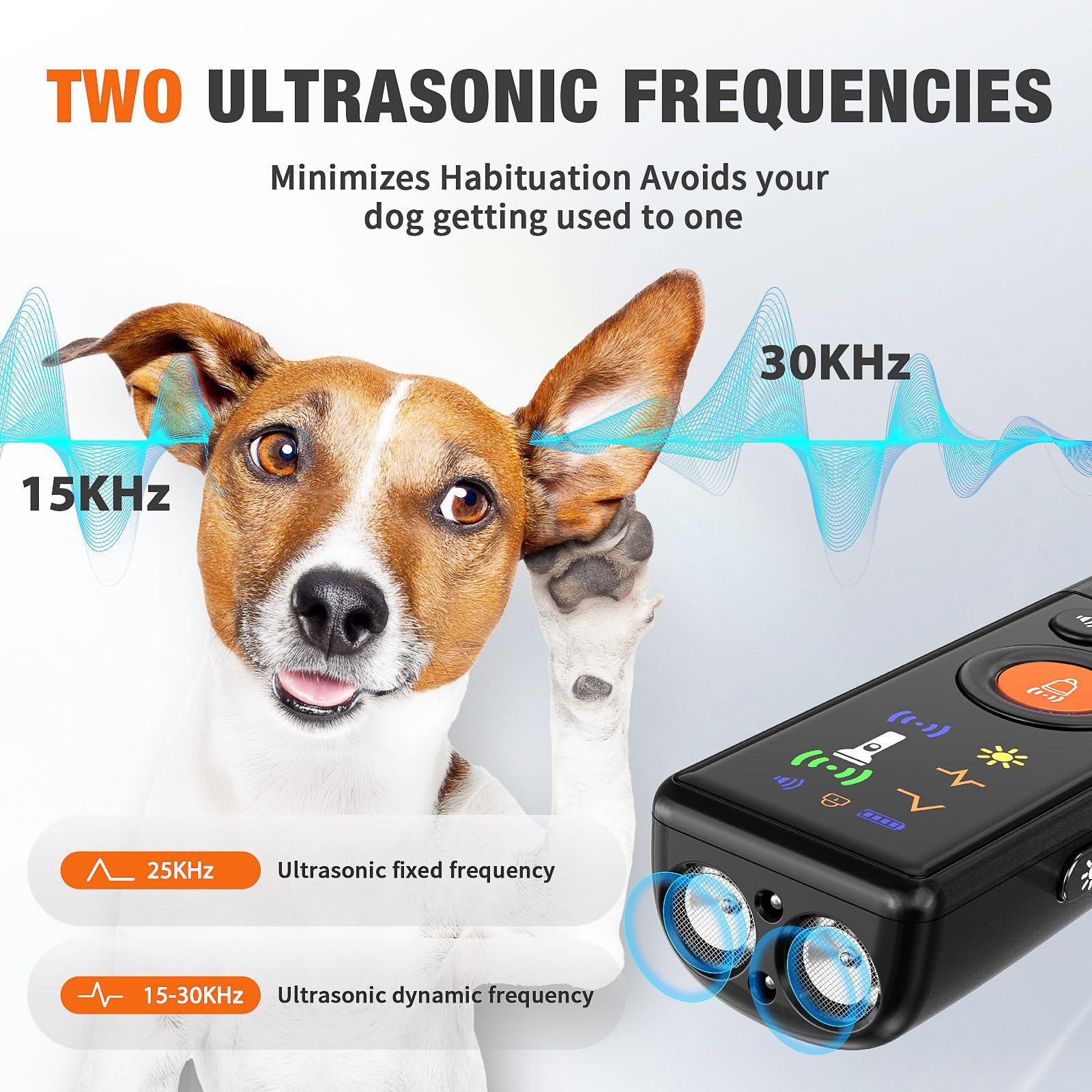 Ahbrother's Anti-Bell-Gerät für Hunde, 2 x Power, Hunde-Bell-Abschreckungsgeräte, Ultraschall-Doppelstrahler, 4 Trainingsmodi, Bellen, kein Verhalten mehr drinnen und draußen, korrekt, sicher und