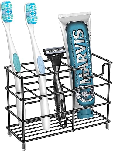 Miniatura 1 de HBlife Soporte mediano para cepillos de dientes para baño, 7 ranuras de acero inoxidable negro, accesorios de baño, organizador para espacios