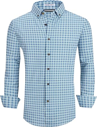 Alex Vando Mens Button Down Shirts Wrinkle Free 4-Way Stretch Print Business Casual Shirt