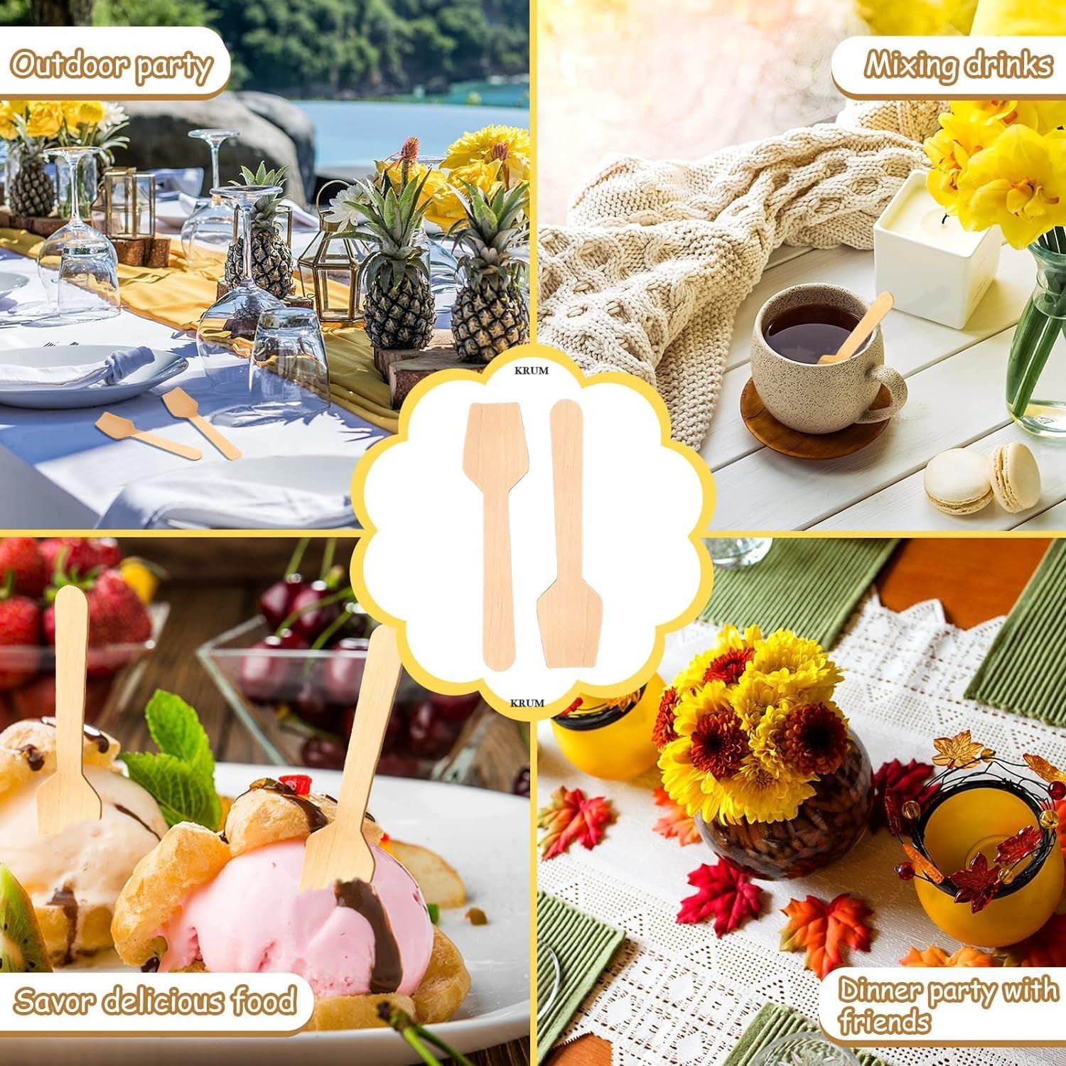 V4L Cuillère à glace en bois - Lot de 500