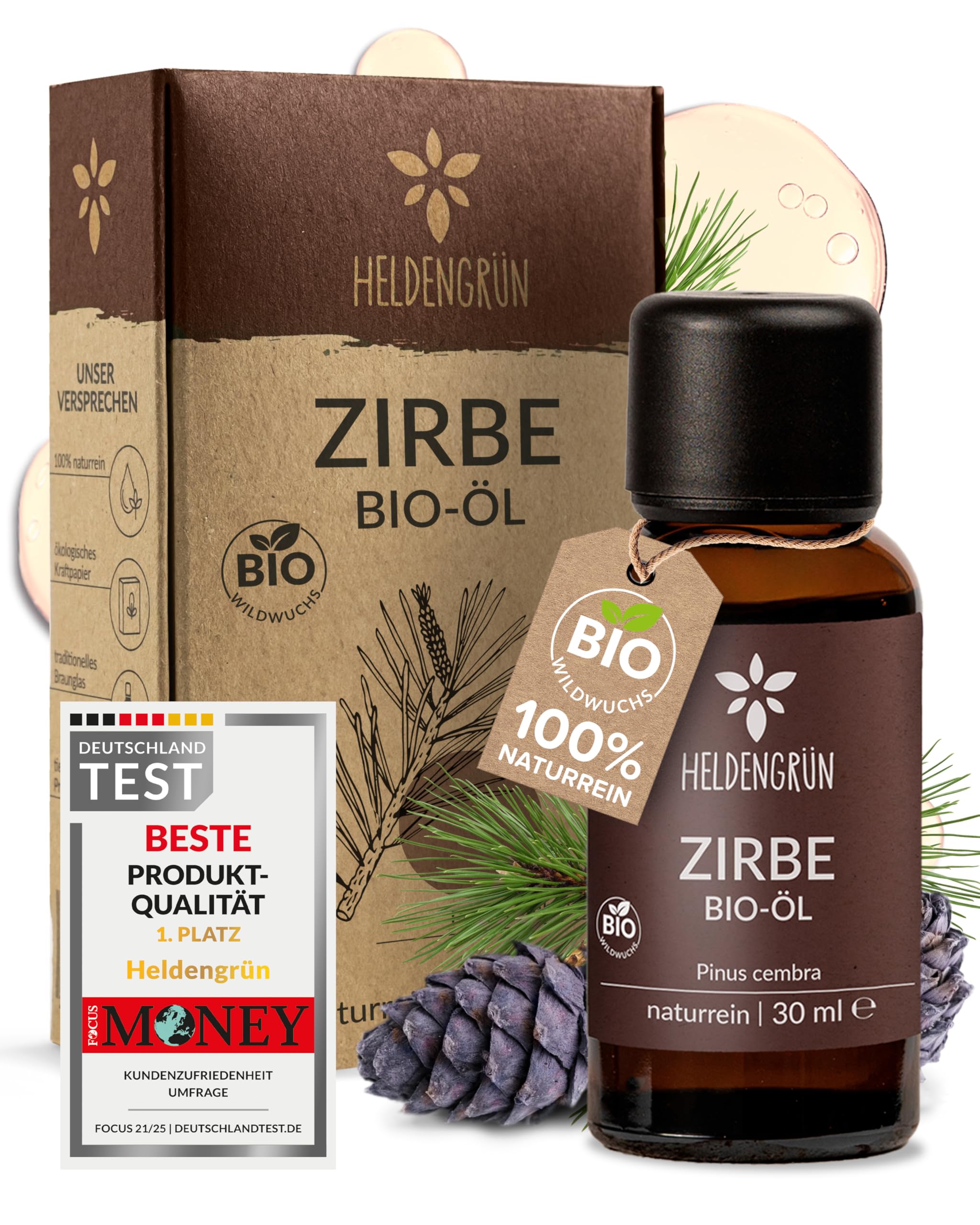 Heldengrün© BIO Zirbenöl [100% NATURREIN] - Echtes Zirben Öl - Alpen Wildwuchs aus Österreich - Zirbenöl Ätherisches Öl - Zirbenöl für Diffusor