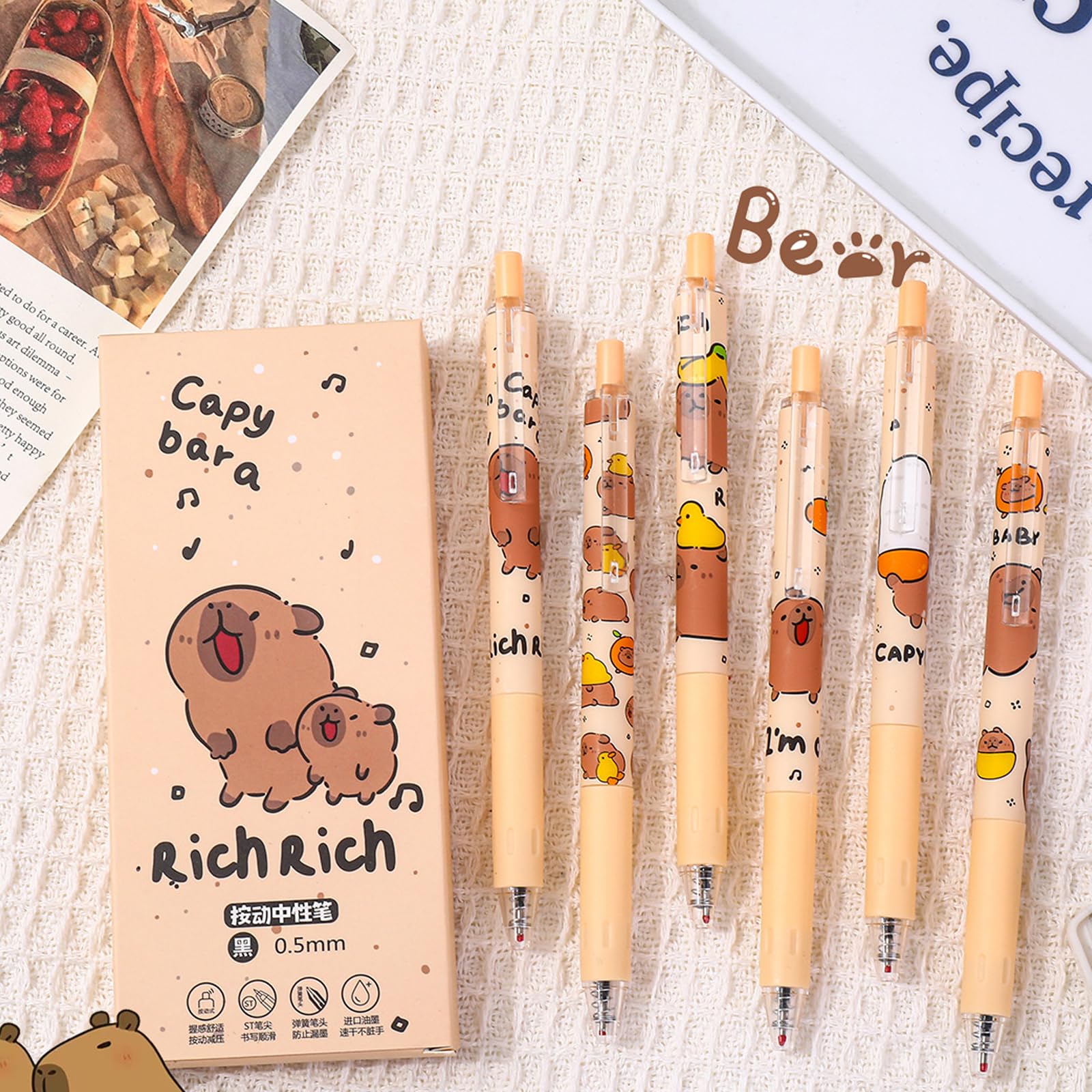 6 Pcs Capybara Cartoon Gel Pens 0 5mm Capybara Ink Pen Blck Ink Quick Drying Smooth Writing Capybara — view 4