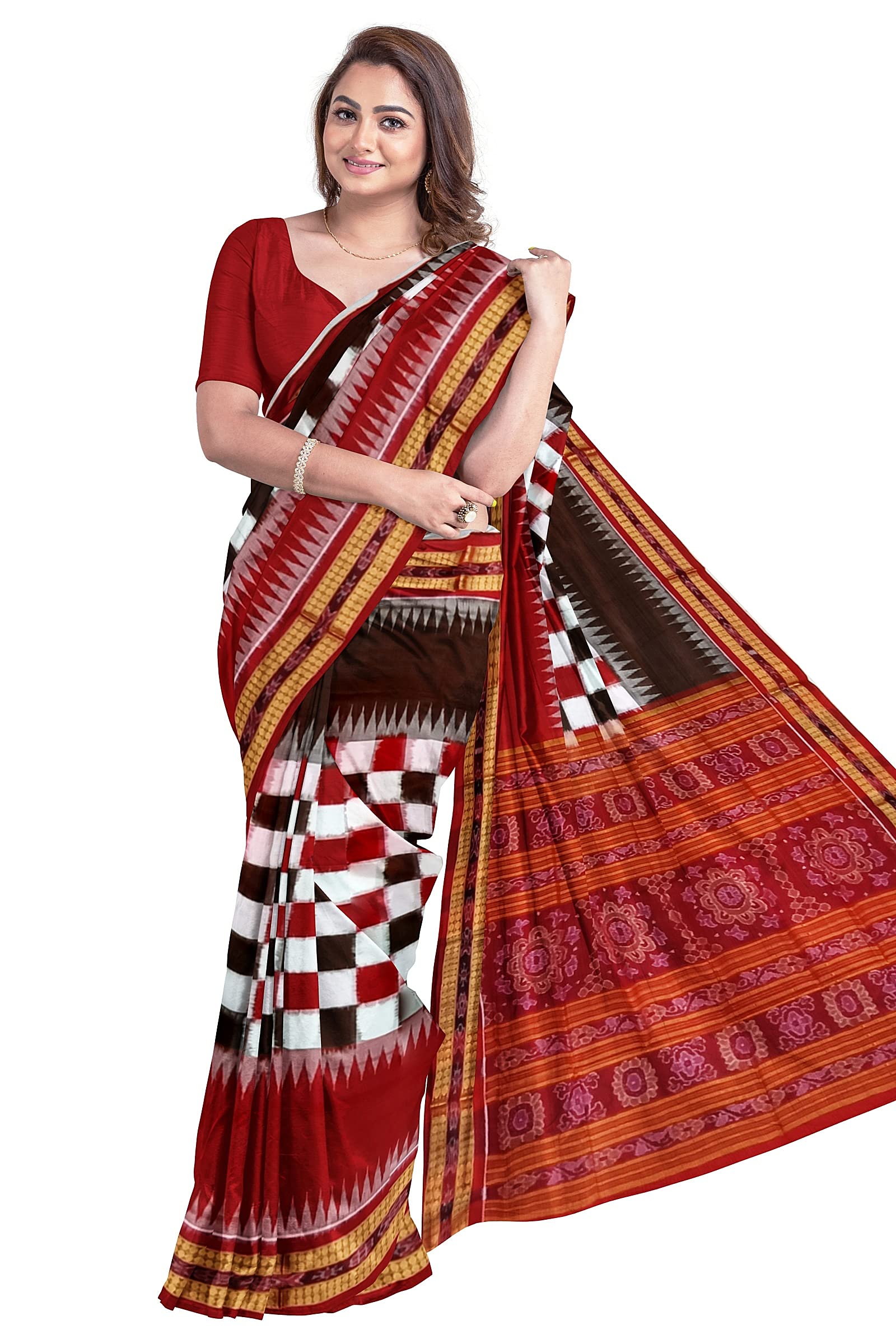 BHSWomen's Sambalpuri Pure Cotton Bomkai Saree With Blouse Piece (Nuapatanapata_Brown)