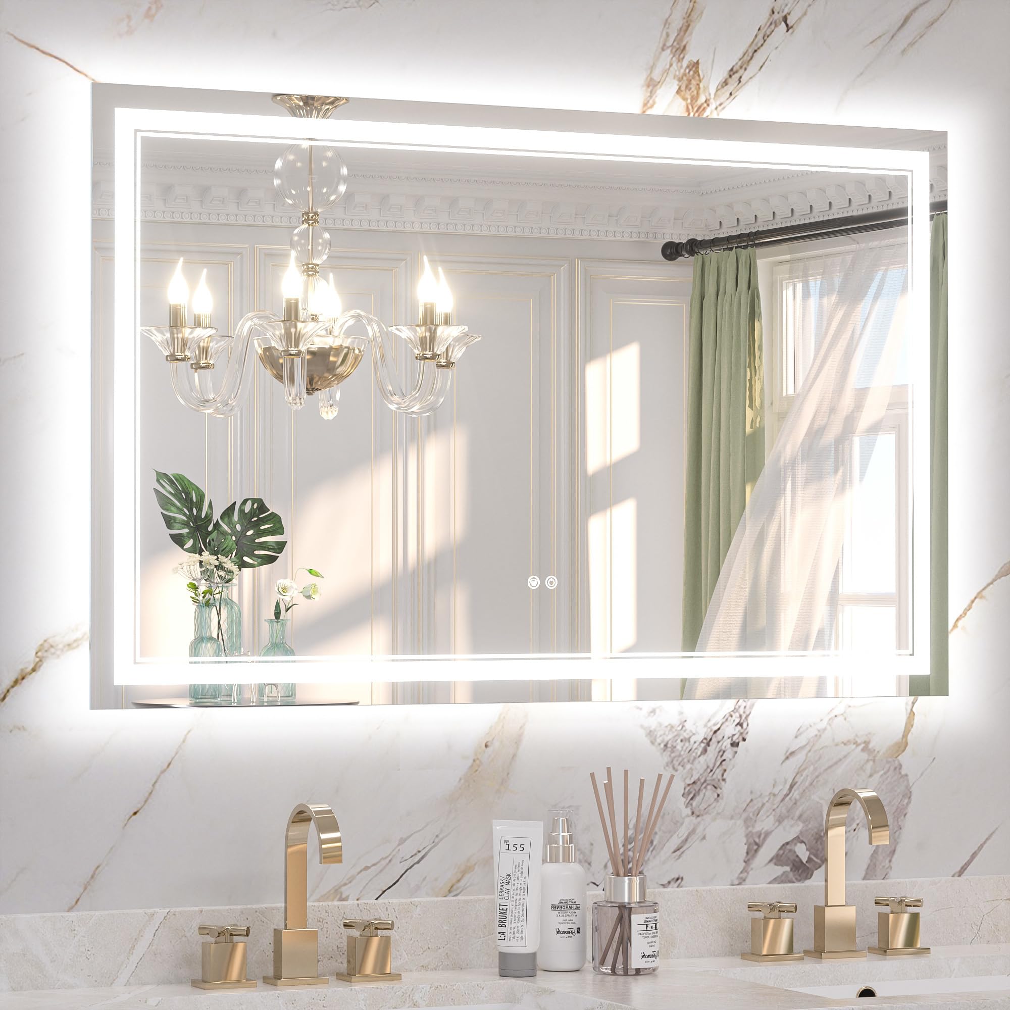 Photo 1 of Keonjinn 72" x 36" Large Bathroom Mirror with Lights, Frontlit & Backlit