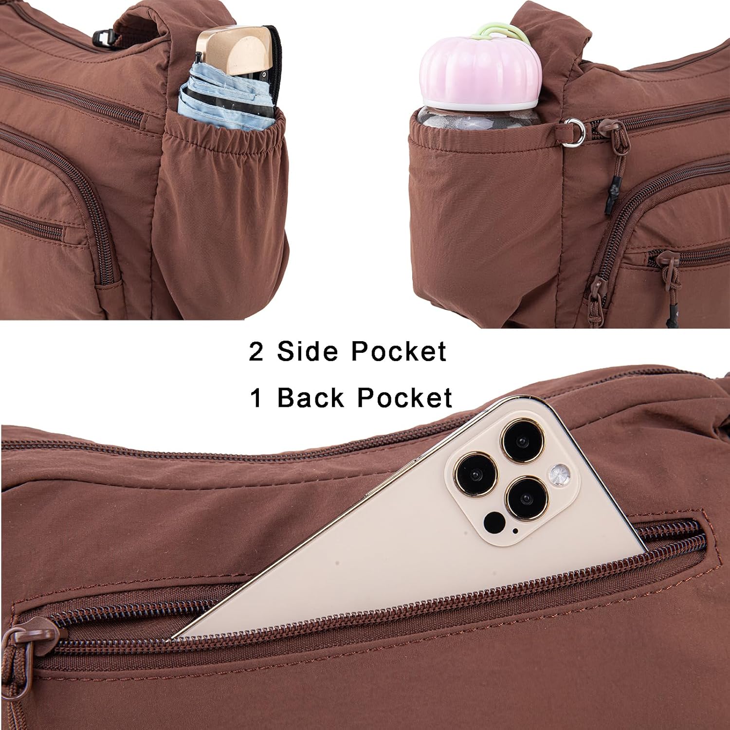 Trendy Nylon Crossbody Bags for Women,Multi-Pocket Shoulder Handbag Lightweight Sling Hobo Bag Roomy Travel Crossbody Purses - Image 6