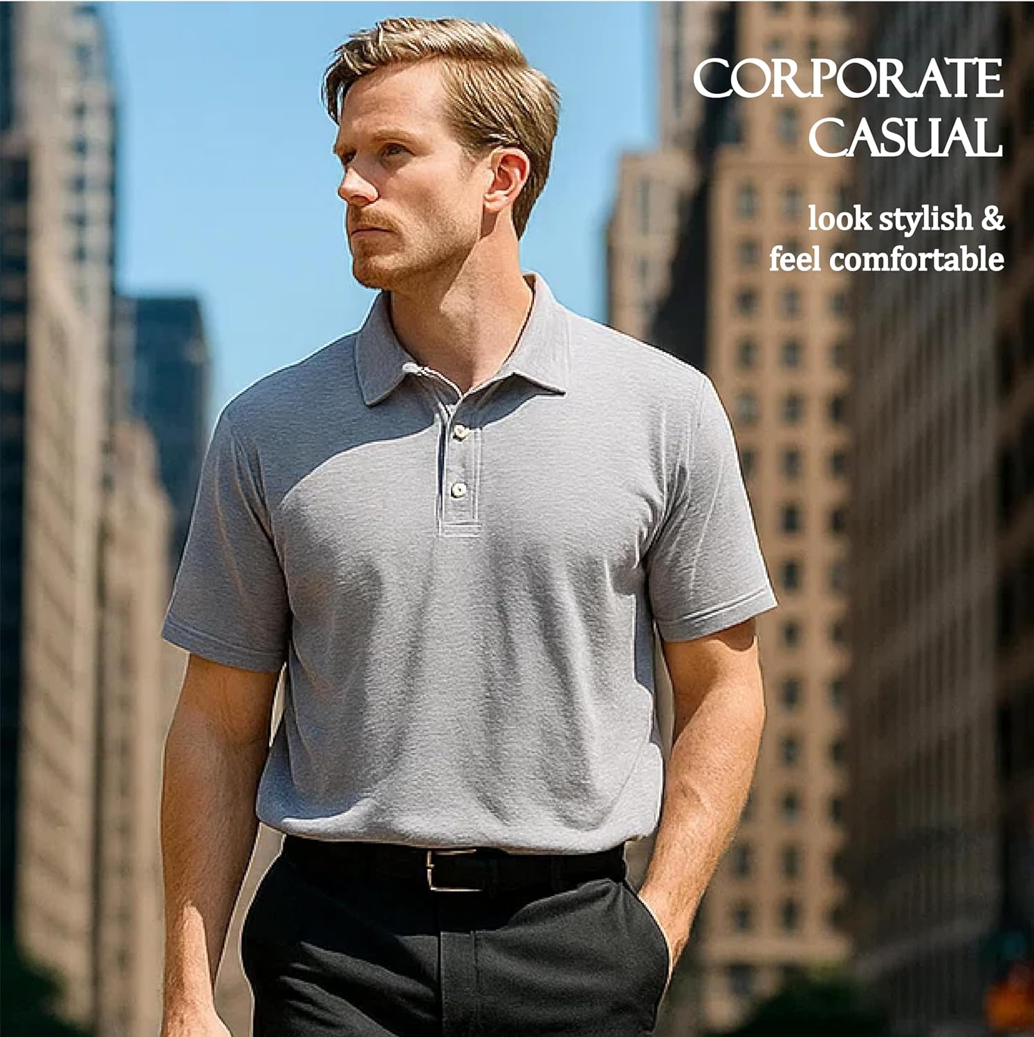 Akwa Men's Slub Knit Texture Short Sleeve Golf Office Soft Breathable Performance Polo Shirt Made in USA