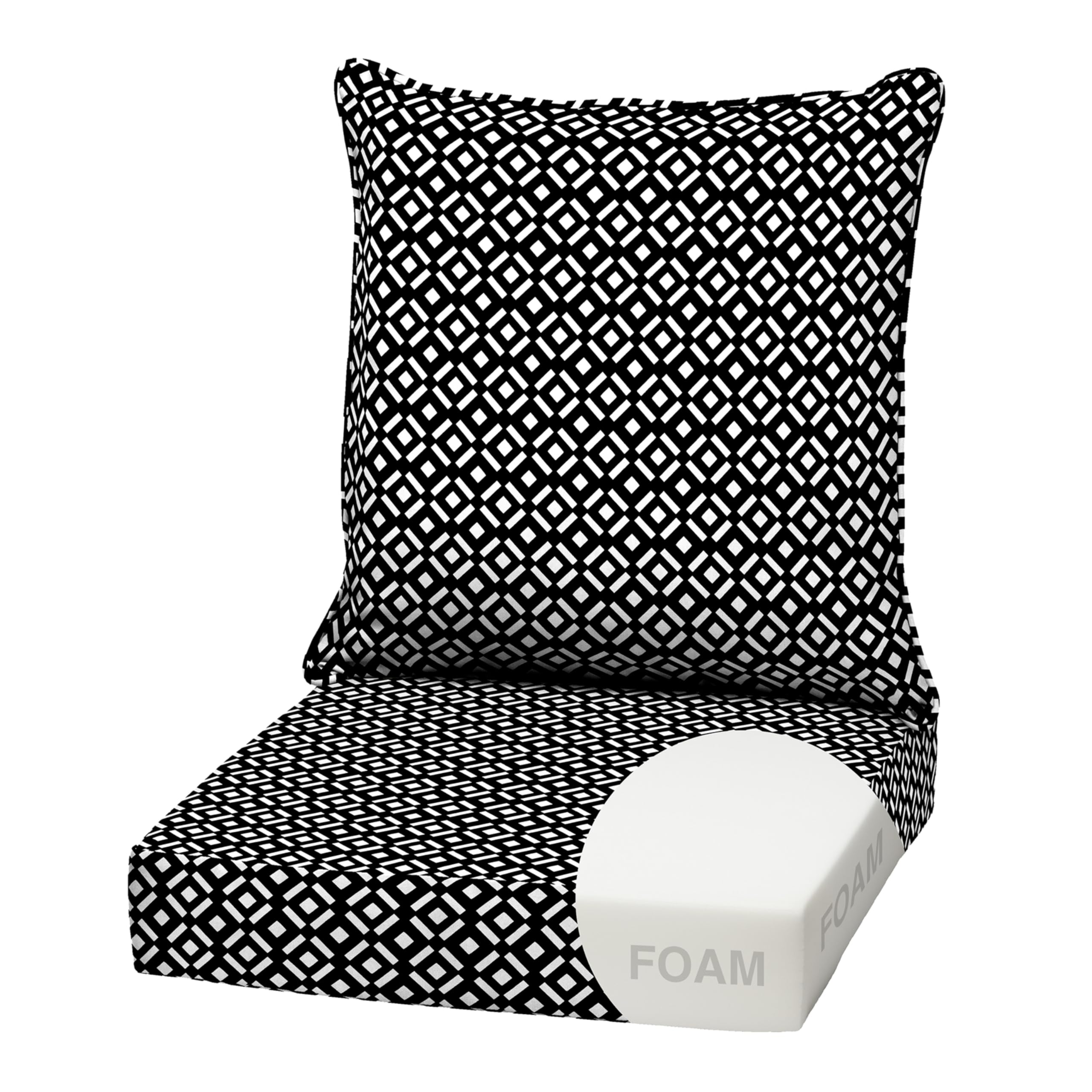 Arden Outdoor Deep Seat Cushion Set, Foam, 22x24, Black Demi Tile