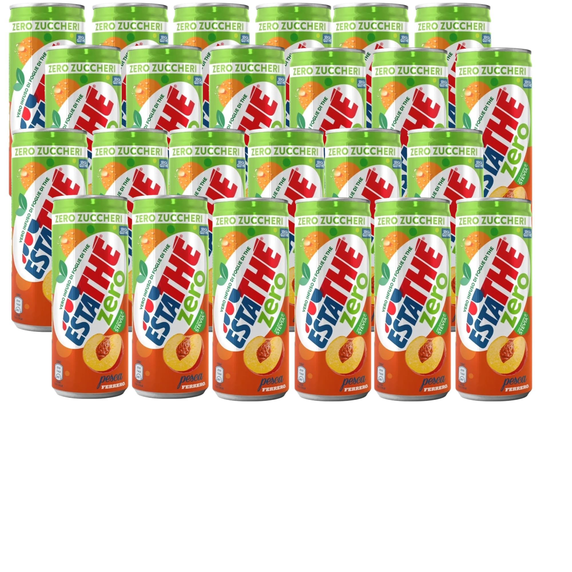 Italian Gourmet Estathé Zero Pesca Eistee, Pfirsichgeschmack, Zuckerfrei, mit Stevia, 33 cl, 48 Dosen