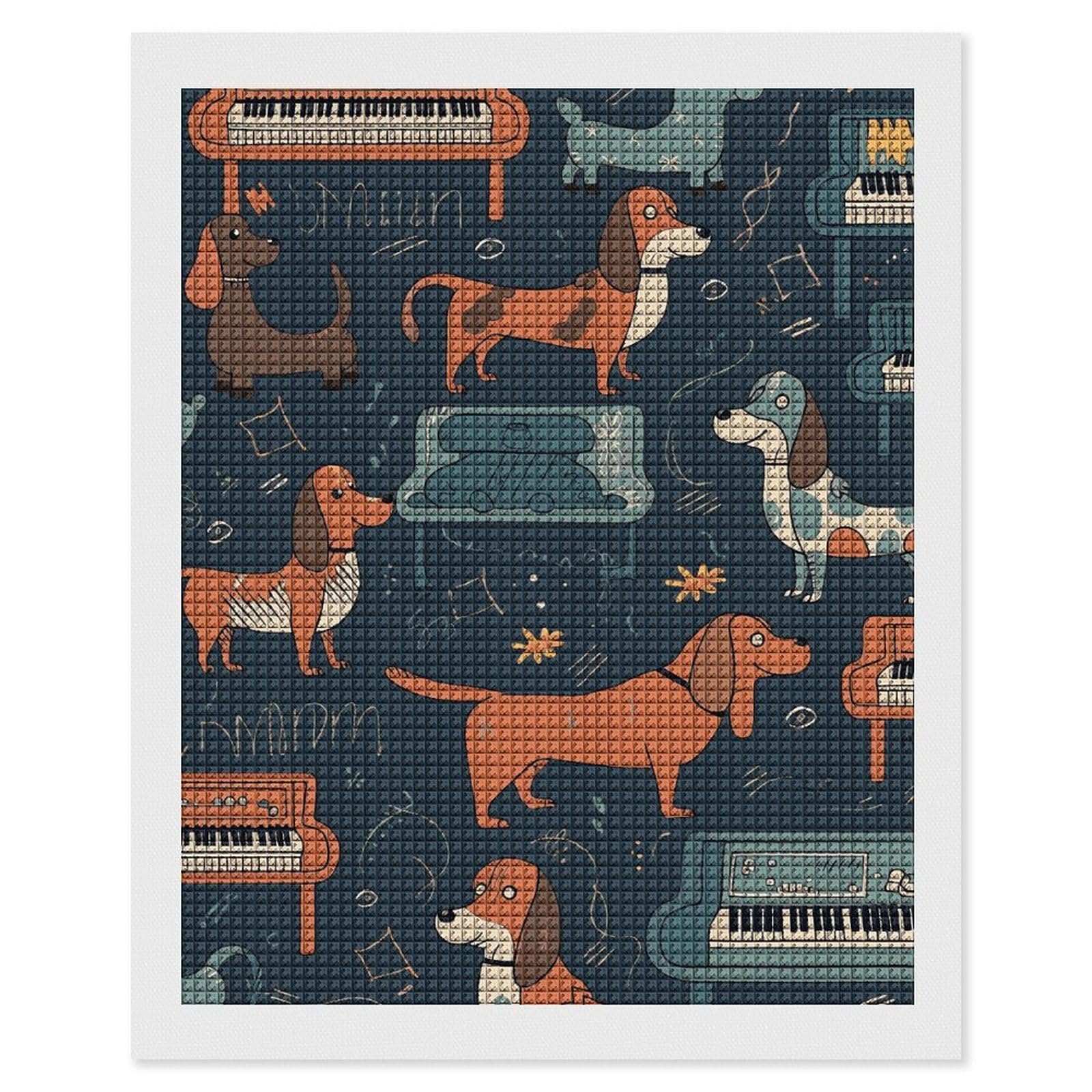 Dachshund and Piano Diamond Art Kits for Adults, DIY 5D Diamonds Painting Kits for Beginner, Round Full Drill Diamond Dots Painting, 16"x20" Diamonds Pictures Gem Art and Crafts Wall Decor