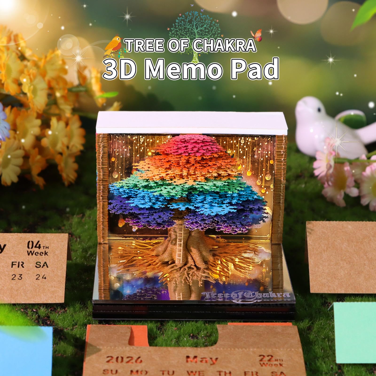 3D-Kalender 2026, 3D-Zeitmess-Kalender, 3D-Baum des Chakra-Baums, abreißbare Papierskulptur mit Licht, kreativer Wochenplaner, Schnitzerei, Kunst, Schreibtischkalender, Geschenk