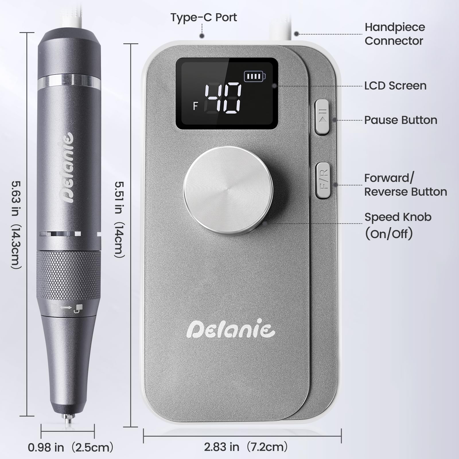 Delanie Taladro de uñas eléctrico portátil gris