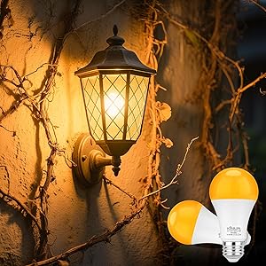 KINUR LED Amber Dimmable Light Bulbs, A19, 9W, 1800K, E26 Base, 60W Equivalent, Amber Soft Light Bulbs Warm Night Light for Bedroom, Healthy Sleep, Baby Nursery Light 2 Pack