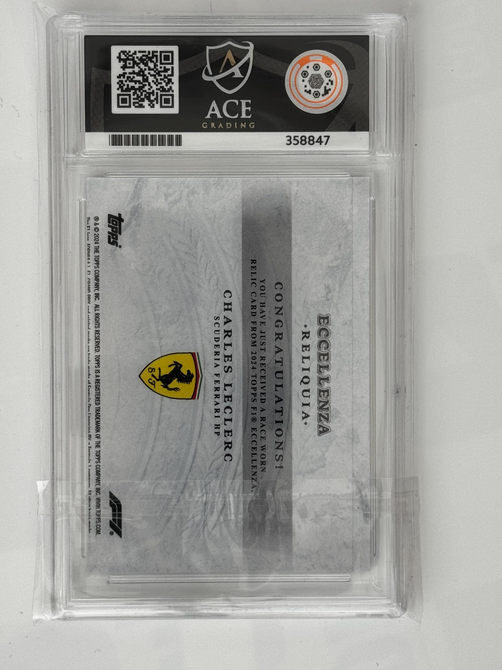 2024 Topps Eccellenza Formula 1 | 2024 - Charles Leclerc - Italiano - Reliquia | Ace Graded 9 | Certificato Numero 358847