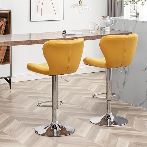 Miniatura 4 de Roundhill Furniture Ellston - Taburetes de bar giratorios ajustables de terciopelo, color amarillo, juego de 2