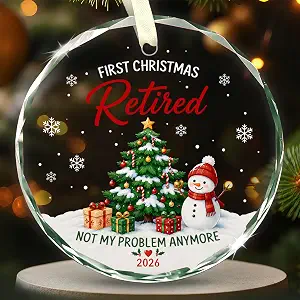 Retirement Glass Ornament - First Christmas Retired 2026 - Keepsake Gift for Women, Men, Teacher, Coworker