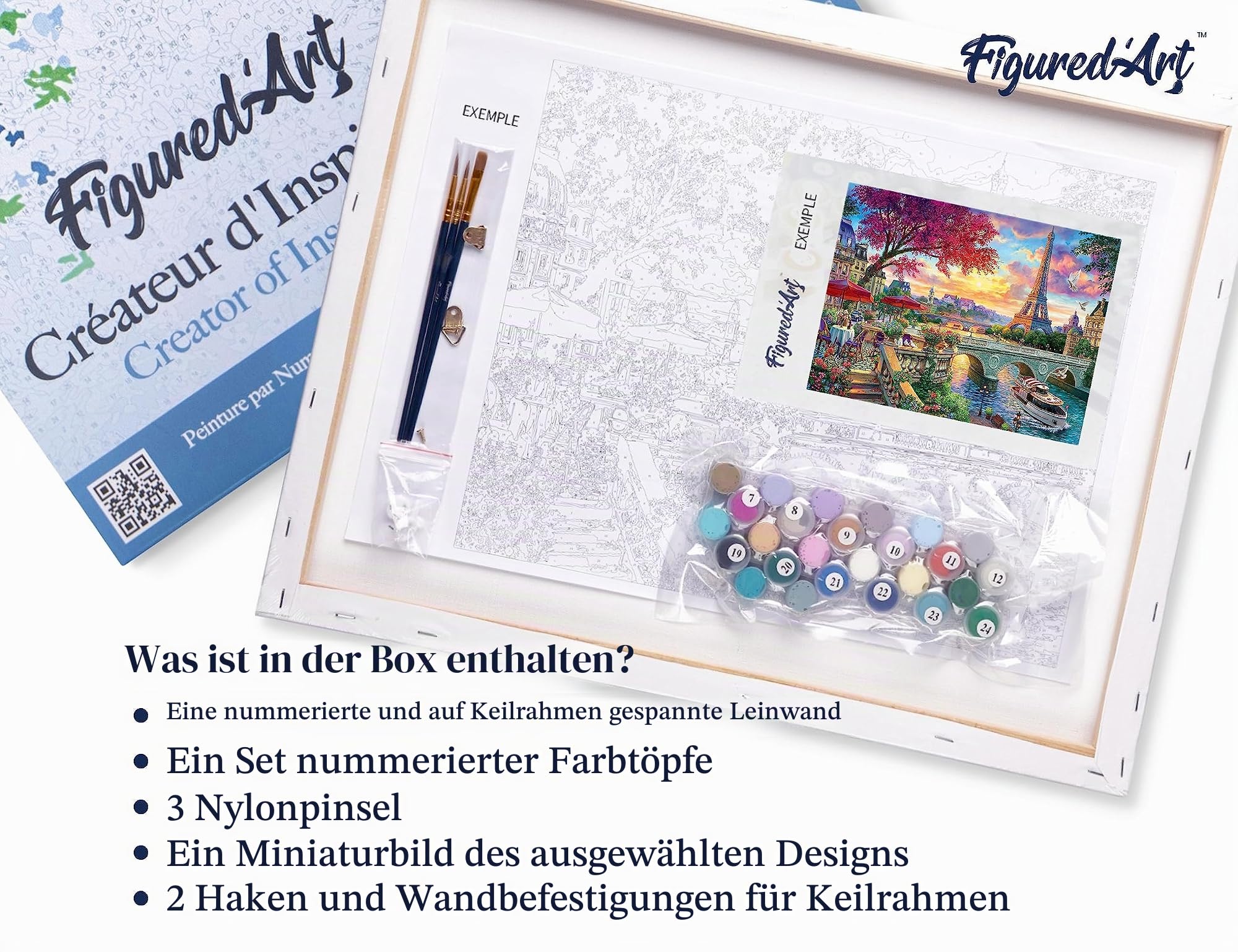 Figured'Art Malen Nach Zahlen Erwachsene Mit Rahmen Abendessen am Ufer der Seine - Paint by Numbers Basteln DIY Bastelset 40x50cm - Leinwand gespannt auf Holzrahmen