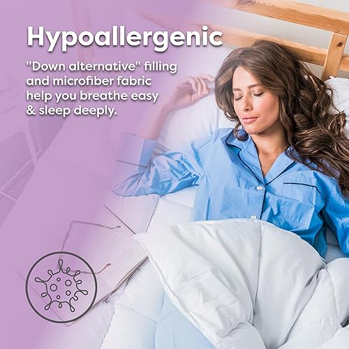 Miniatura 3 de HOSPITOLOGY PRODUCTS Edredón blanco, hipoalergénico, relleno de edredón de microfibra para todas las estaciones, acolchado alternativo de plumón de
