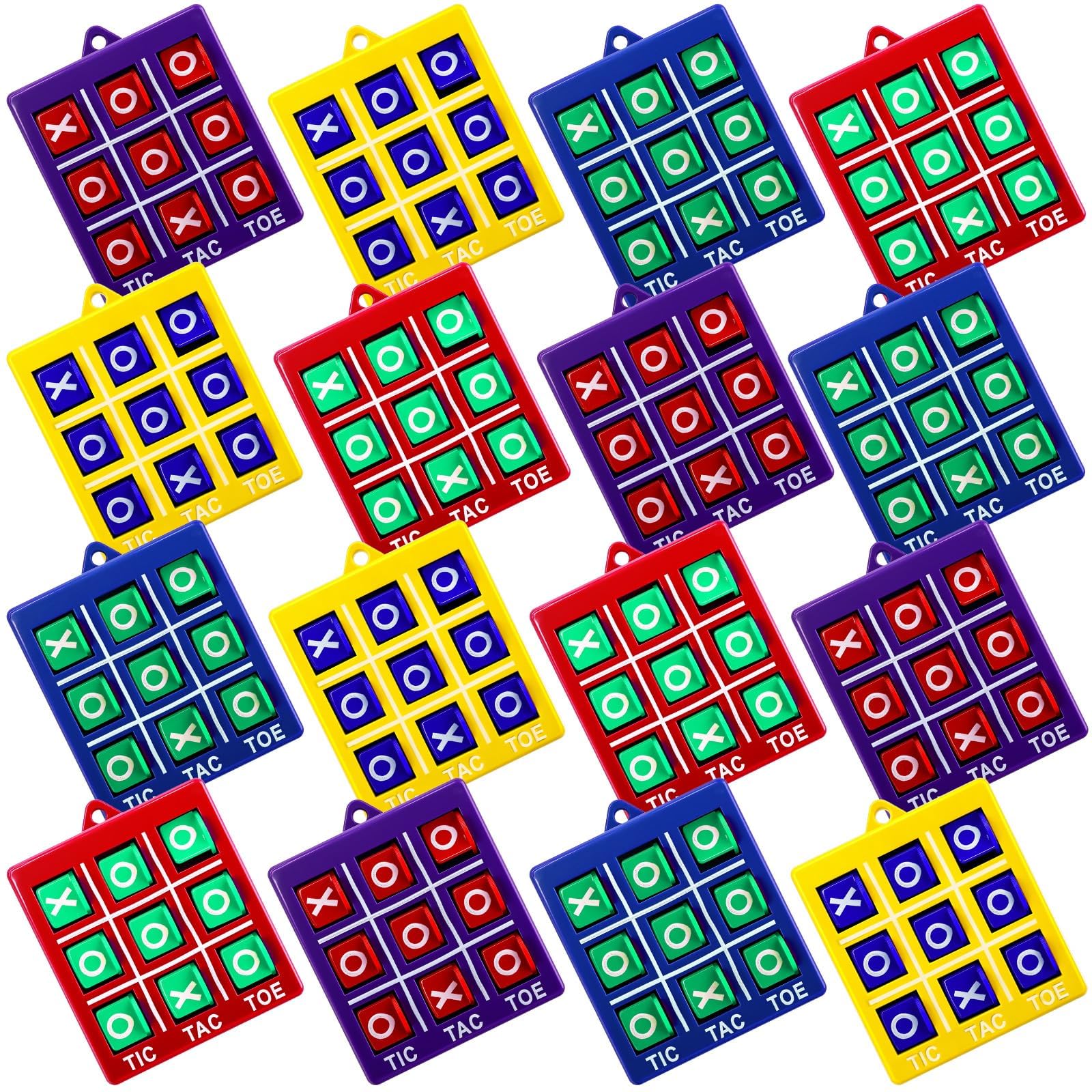 Lewtemi 4 Pcs Travel Tic Tac Toe 2 x 2 x 0.4 Inch Mini Board Game Toys Portable Tic Tac Toe Game Toy Retro Mini Games for Kids Red Blue Purple Yellow Pocket Board for Party Favors Classroom Prizes