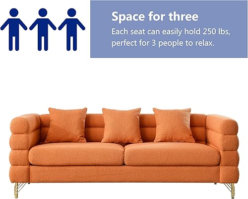 Miniatura 8 de Sofá de peluche, sofá copetudo de 81 pulgadas, cómodo sofá de 3 plazas con patas de metal dorado, moderno sofá seccional de asiento profundo, sofá