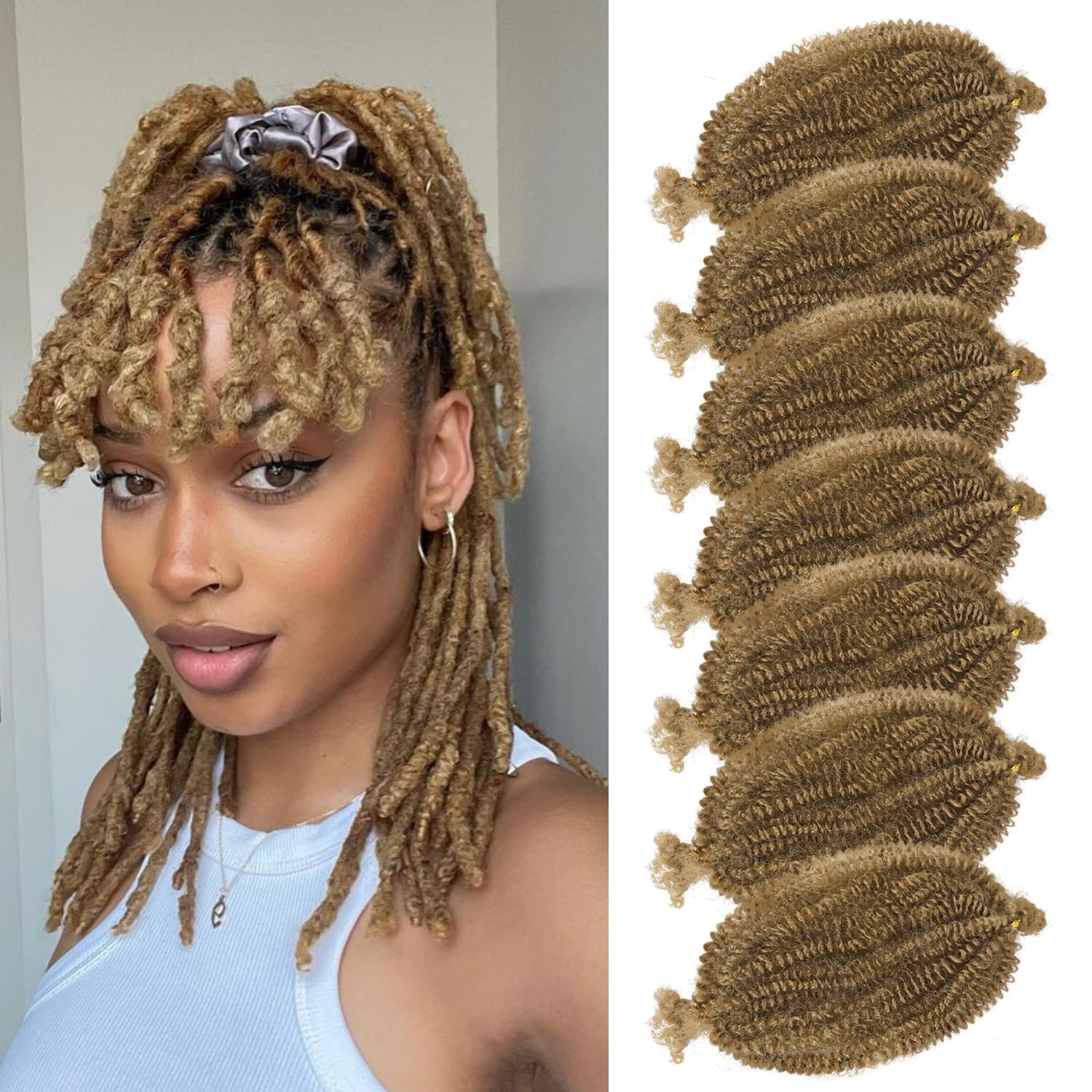 Marley Hair 10 Inch 7 Packs Honey Blonde Marley Twist Braiding Hair for Soft Faux Locs Crochet Hair Pre Separated Springy Afro Twist Hair Pre Fluffed Spring Twist Hair Extensions (10",27)