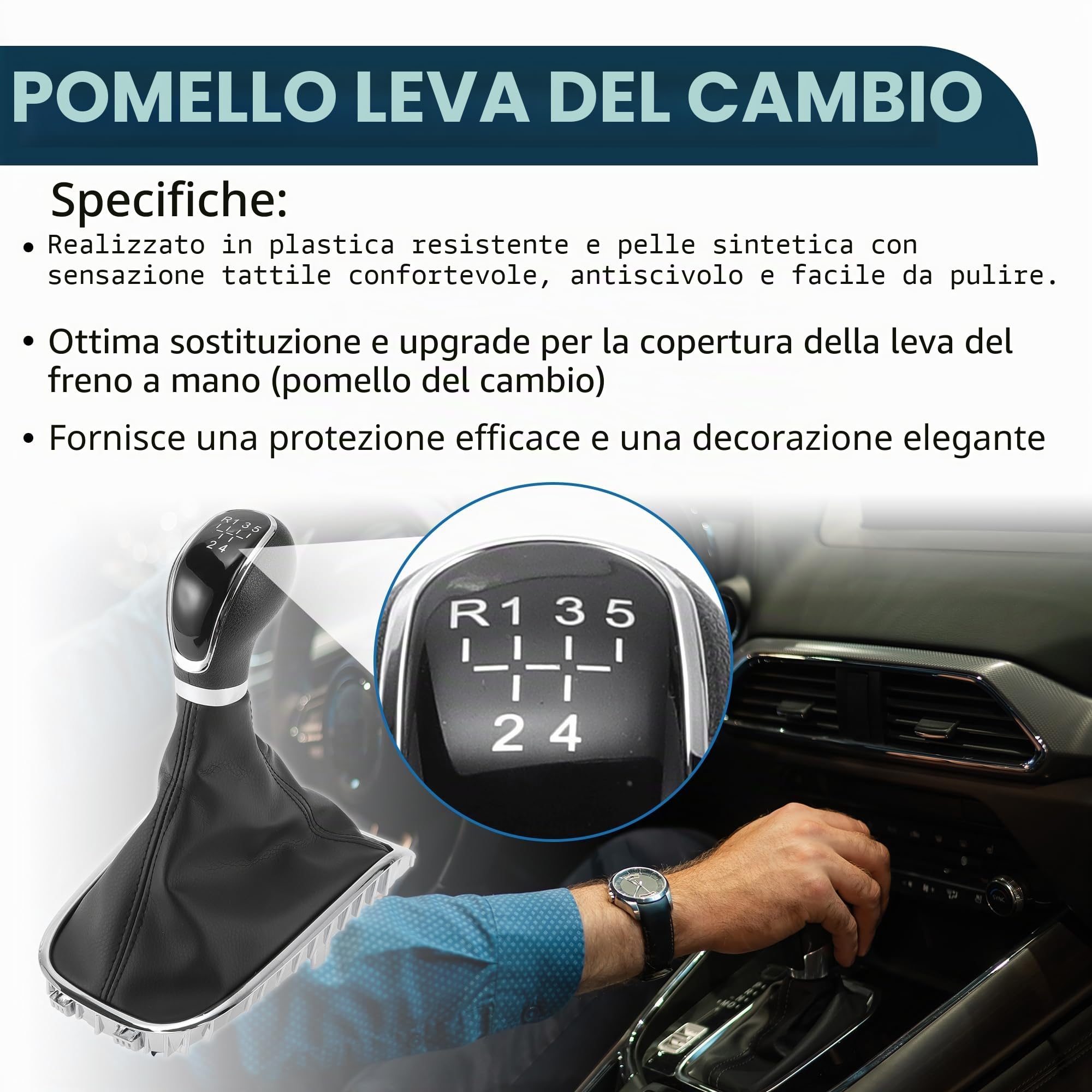 Pomello Del Cambio Manuale A 5 Velocità Per Astra 1 Pezzo | Nero, Plastica Ecopelle, Per Opel Per Astra J 12-20, Per Vauxhall Per Astra 10-15, OE 55577540, Con Copertura