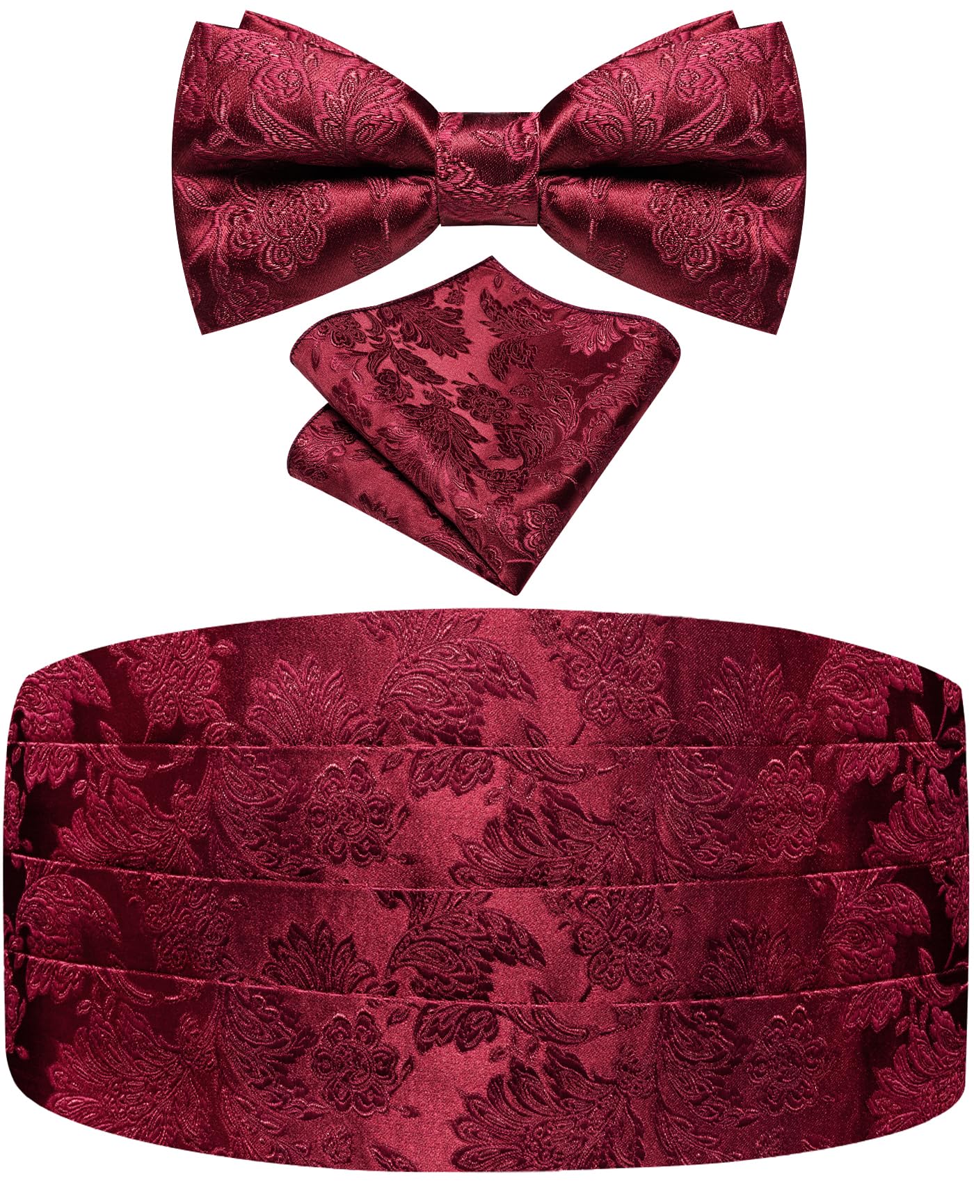 Paisley Floral Tuxedo Cummerbund Bow Tie Pocket Square Set for Men