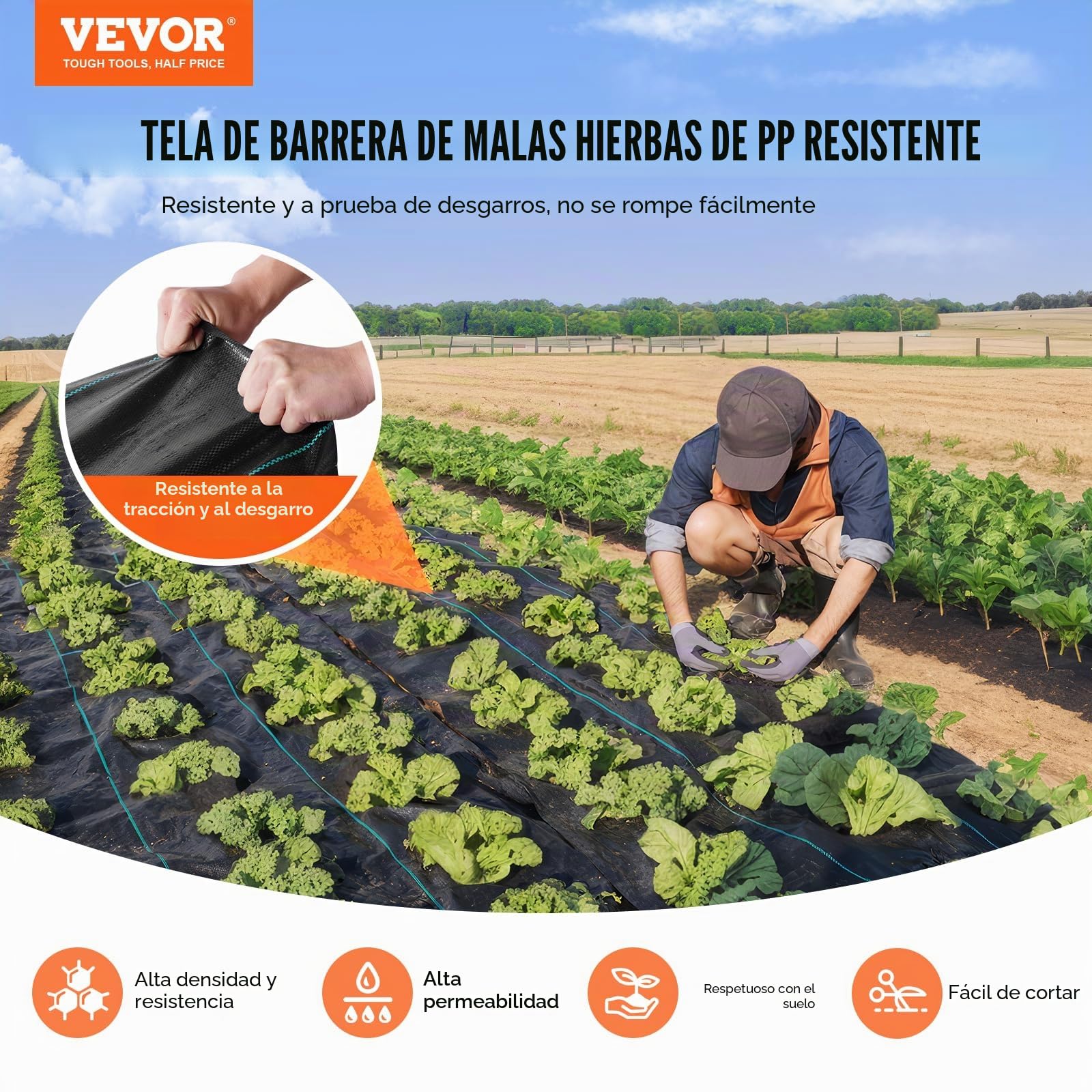 VEVOR Paño Mantillo Antimalezas 1,8 x 91,4 m Geotextil Tejido Anticrecimiento de Malezas Bajo Grava 102 g/m² Paño PP Permeable Resistente al Desgarro para Paisajismo, Cubierta del Suelo, Negro