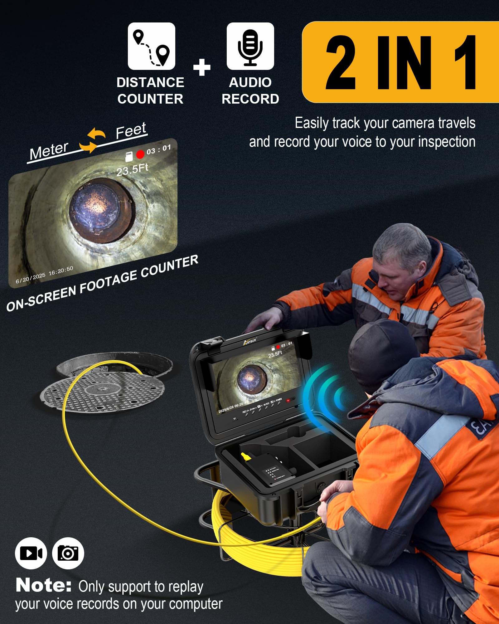 CIRCLE PIT / SEWER CIDE 7インチシングル Anysun Sewer Camera with Locator, Self Leveling, Distance Counter