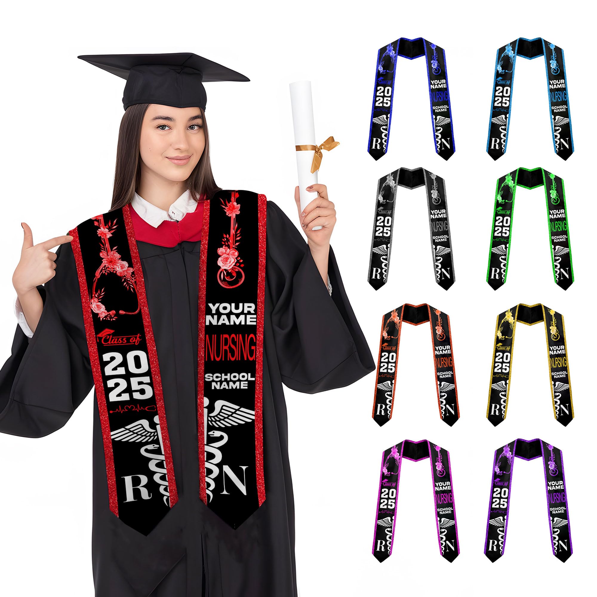 Customized Nursing Graduation Stole/Sash, RN Nurse Stole Graduate 2025, Class of 2025 With Medical Logo Gs 4