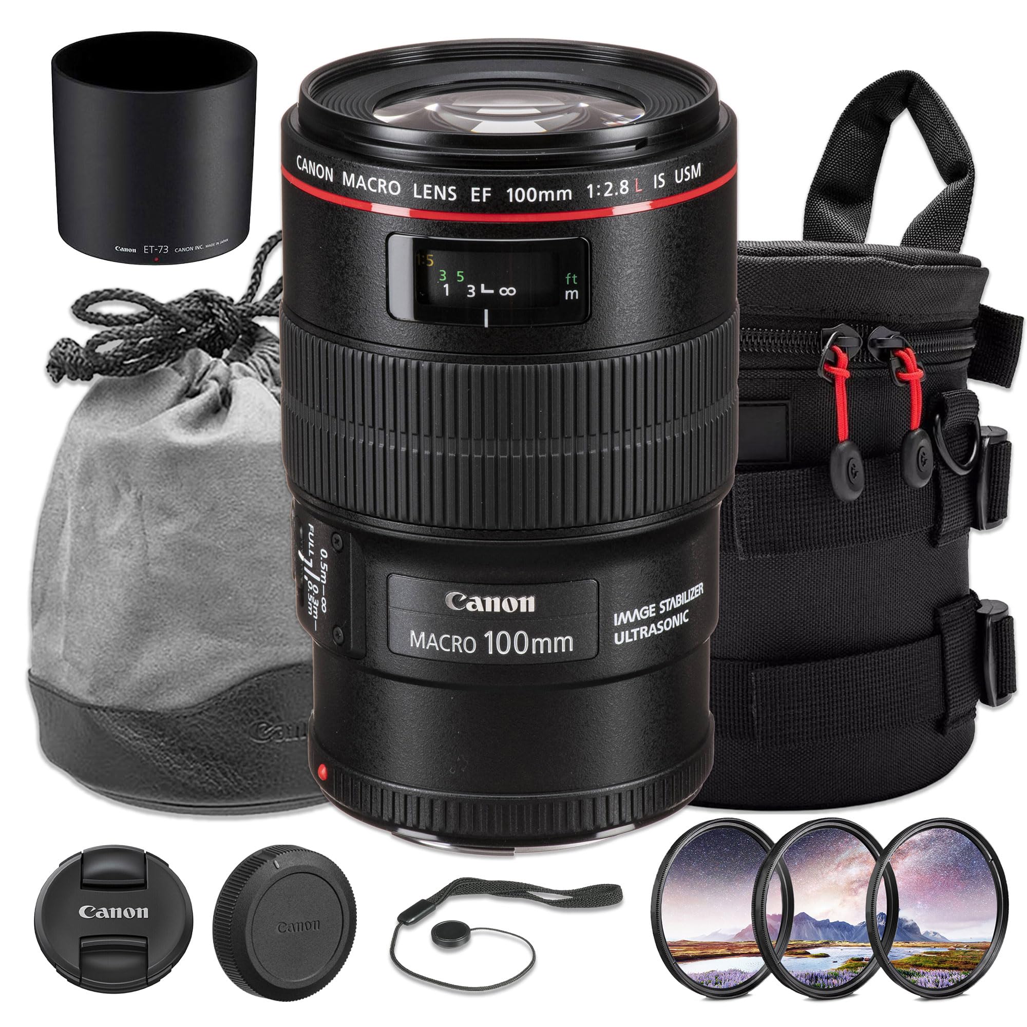 Canon EF 100mm f/2.8L Macro is USM Lens Bundle | L-Series Macro Prime with 1:1 Magnification, Hybrid Image Stabilization & Fast USM AF | Great for Portrait Photos (3554B002) + Filter Kit + More