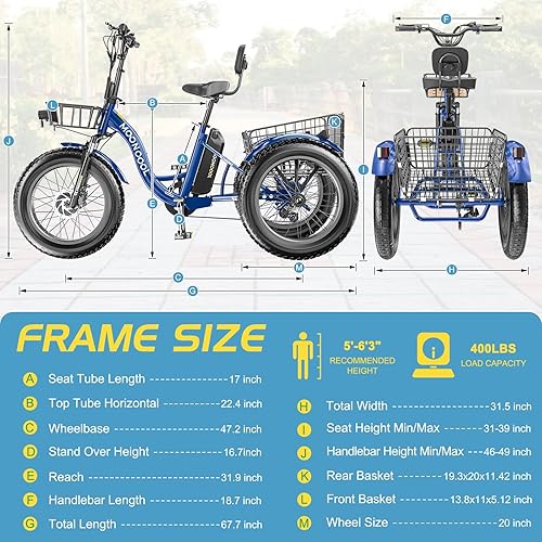 Vista 61 de NAIZEA Electric Tricycle Adult Electric Bicycles,Electric Trike,3 Wheel Electric Bike Ebike E Bicycle with Removable Battery, Motorized Trike with