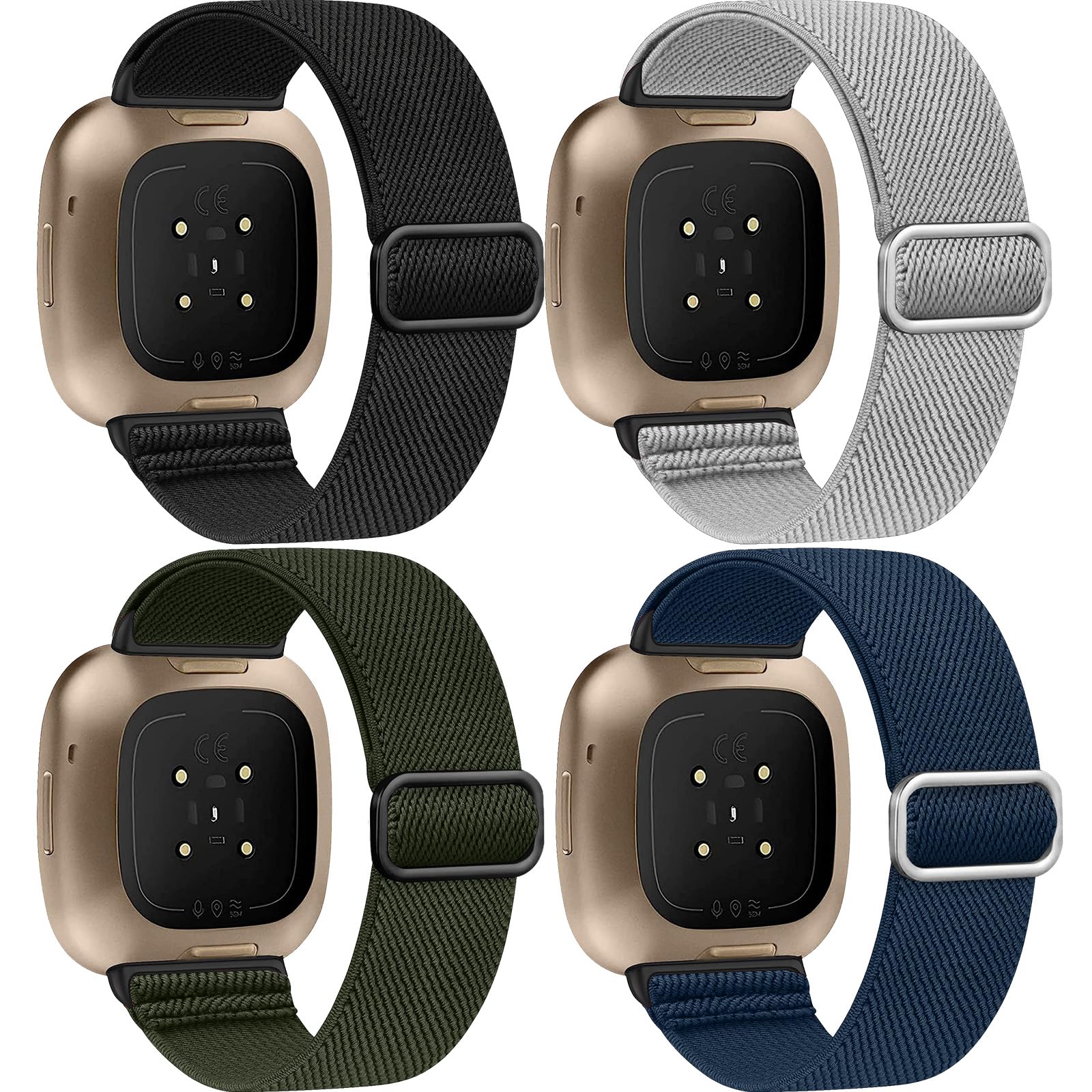 4 cinturin in nylon elasticizzato, compatibili con Fitbit Versa 4/t Versa 3/Fitbit Sense 2/ Sense, cinturini da allenamento morbidi e regolabili per uomo e donna