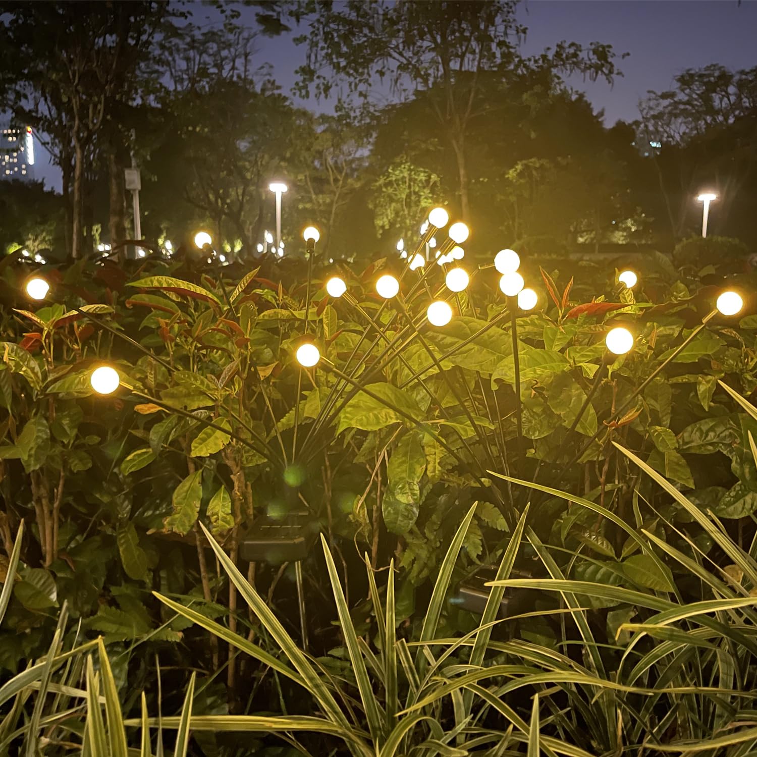 Solar Garden Lights, 4 Pack Upgraded 10 LED Solar Outdoor Firefly Lights,Waterproof, Firefly Garden Lights for Landscape Yard Patio Pathway Garden Decor,Warm White