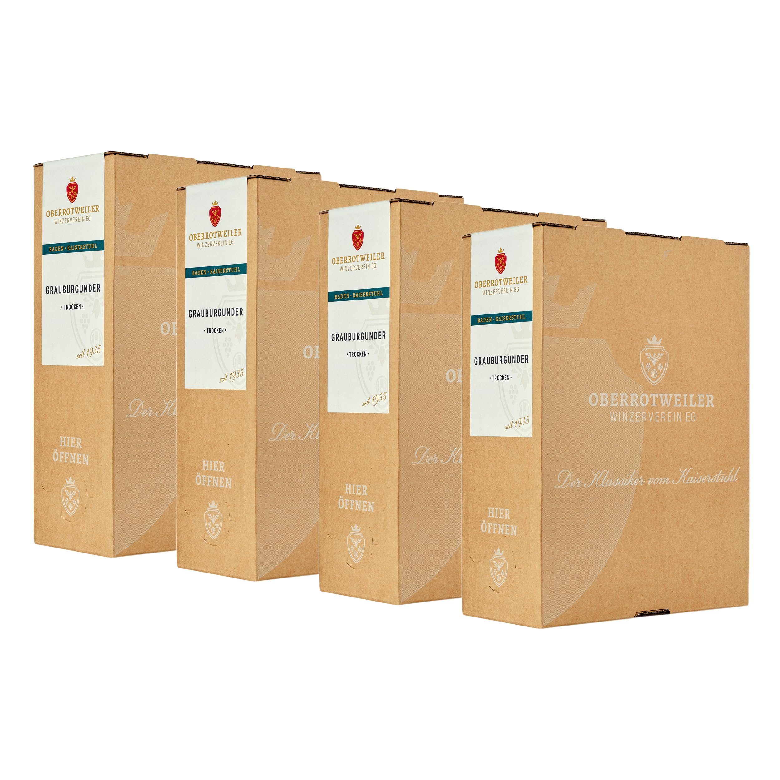 Oberrotweiler Grauburgunder Wein-Paket - Grauburgunder trocken - fruchtig‑frisch & leicht mineralisch vom Kaiserstuhl - ideal für Gartenparty, Camping & Alltag (4 x 3,0 l)