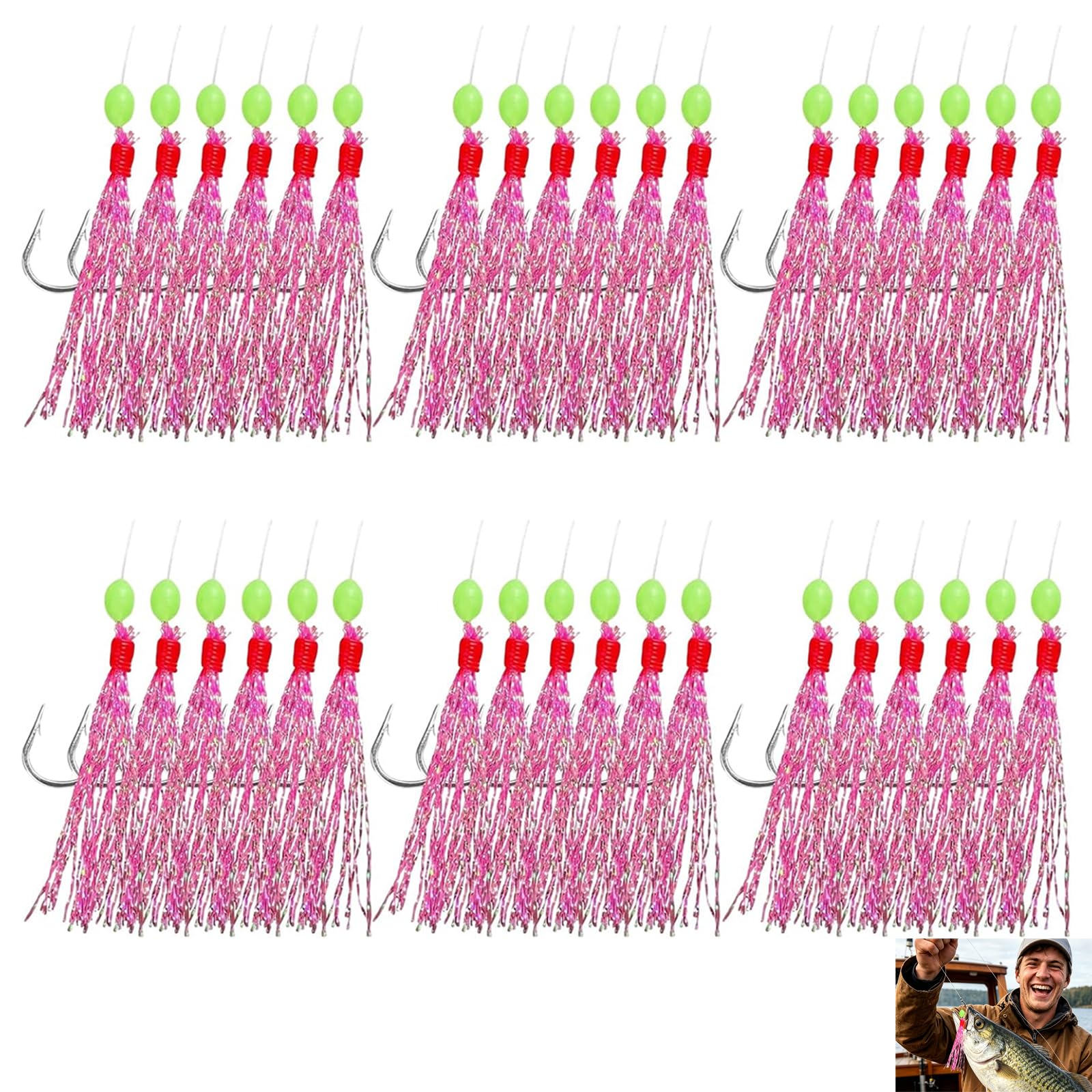 36 Hooks in Three Sizes with Mackerel Feathers, Professional Sea Fishing Rigs with Luminous Effect at Night, Mackerel Feathers for Fishing Dawn and Dusk Fishing Expeditions