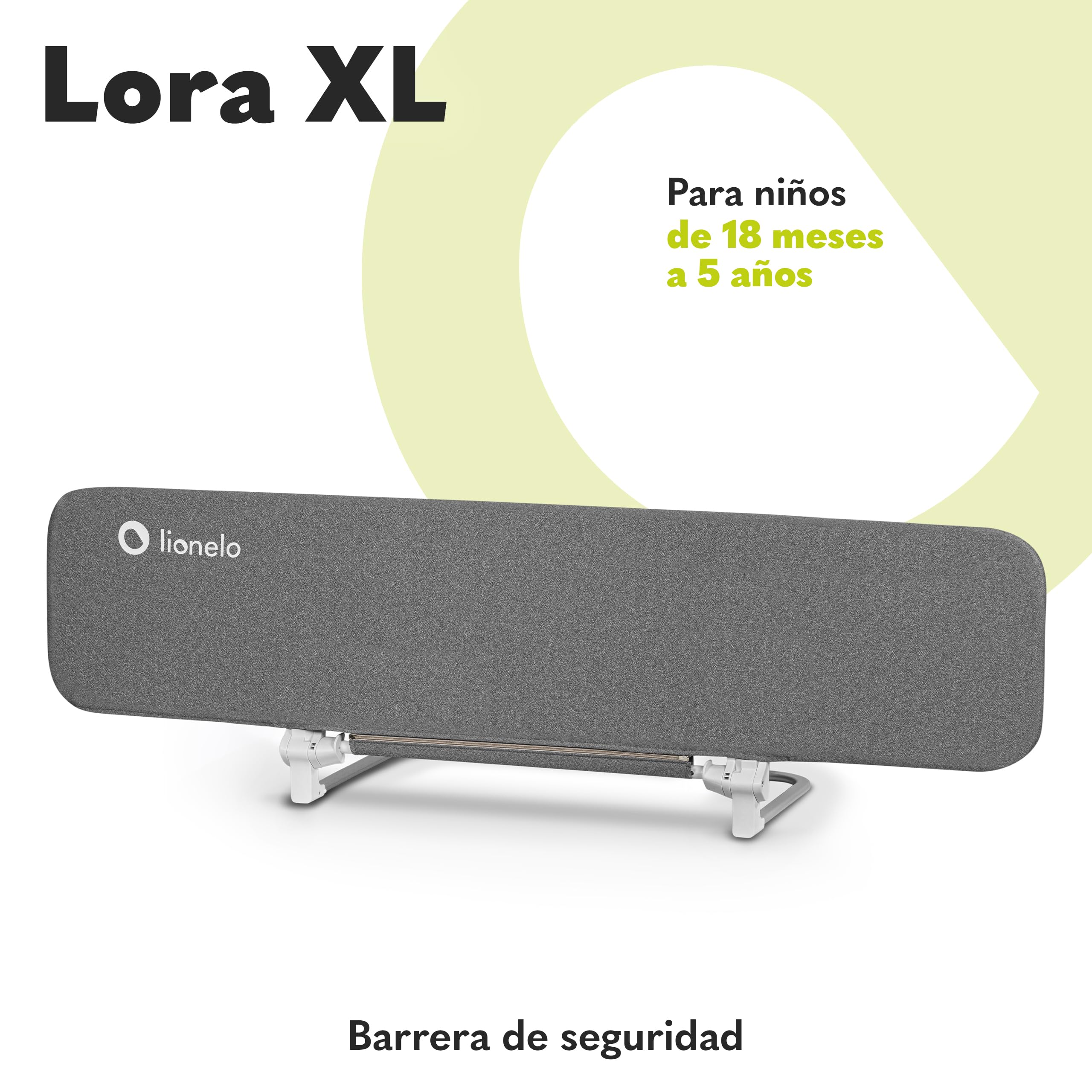 lionelo Lora XL Barrera portátil para Cama de bebé 45x150 cm inclinación Ajustable hasta 180°, Barrera Plegable para Cama de bebé, Mecanismo de Bloqueo StandSafe, Dispositivo antivuelco