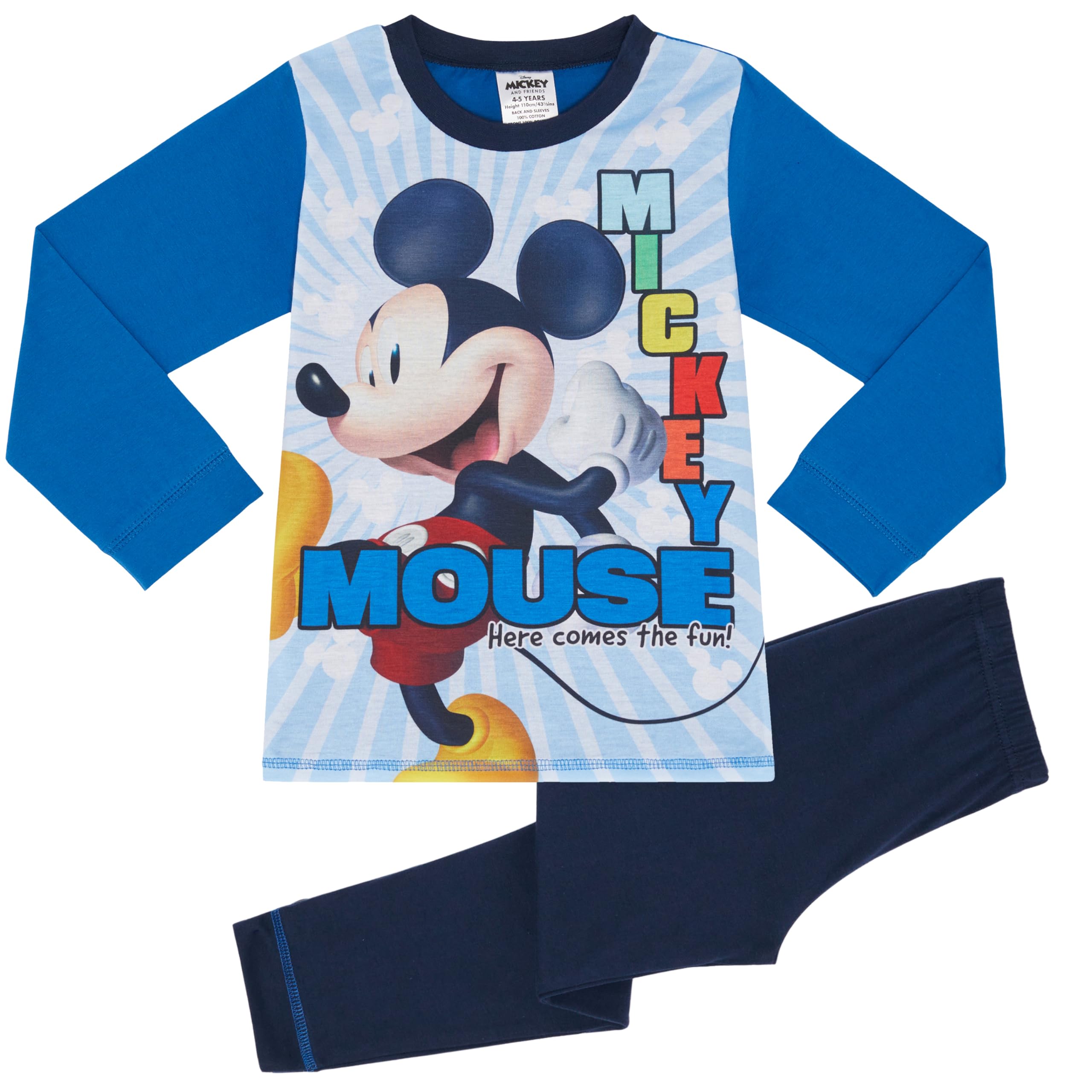 Disney Boys Blue Mickey Mouse Pyjama Set Pjs Nightwear Size 12-18 Months